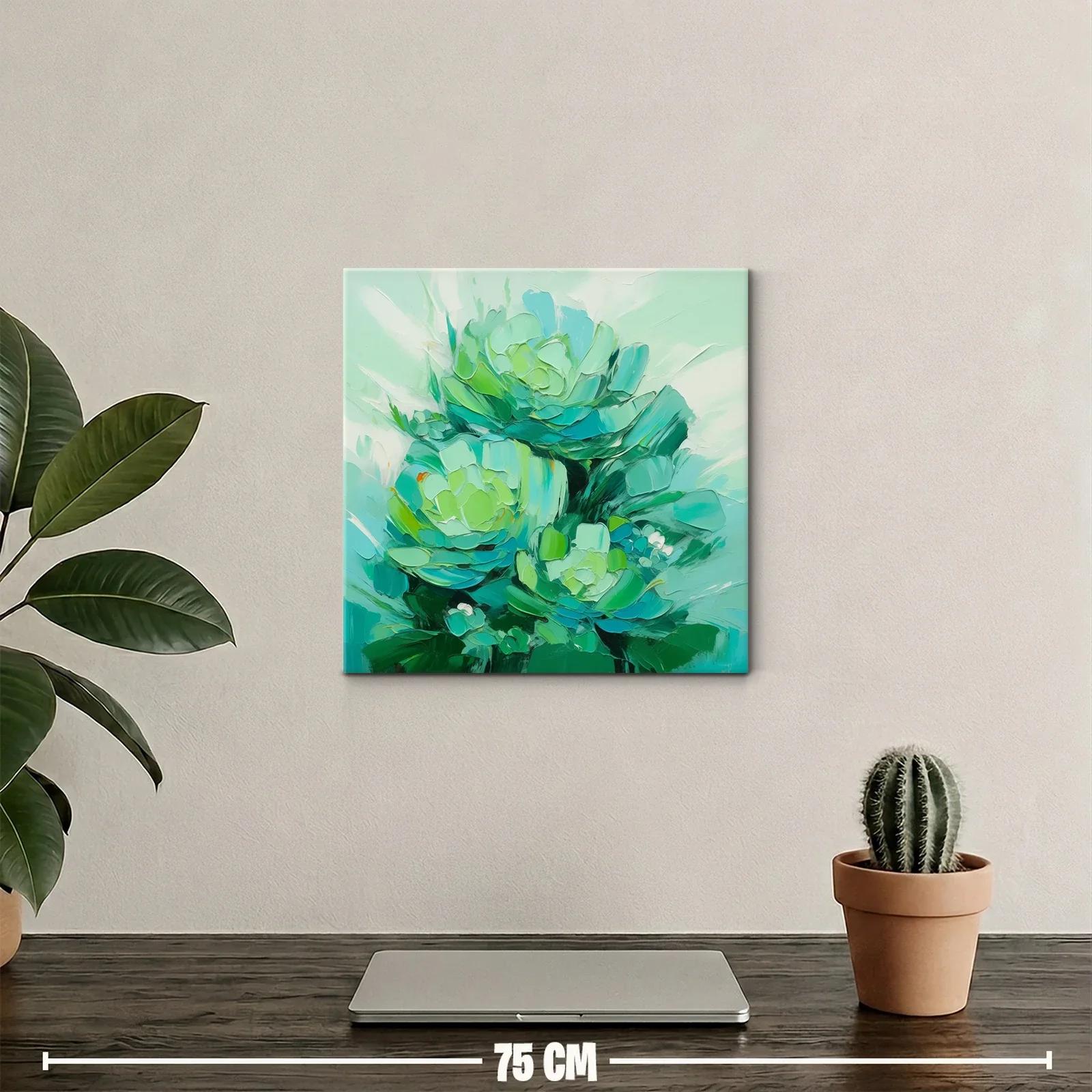 Cuadro abstracto con flores en tonos verdes y azules — miniatura 2