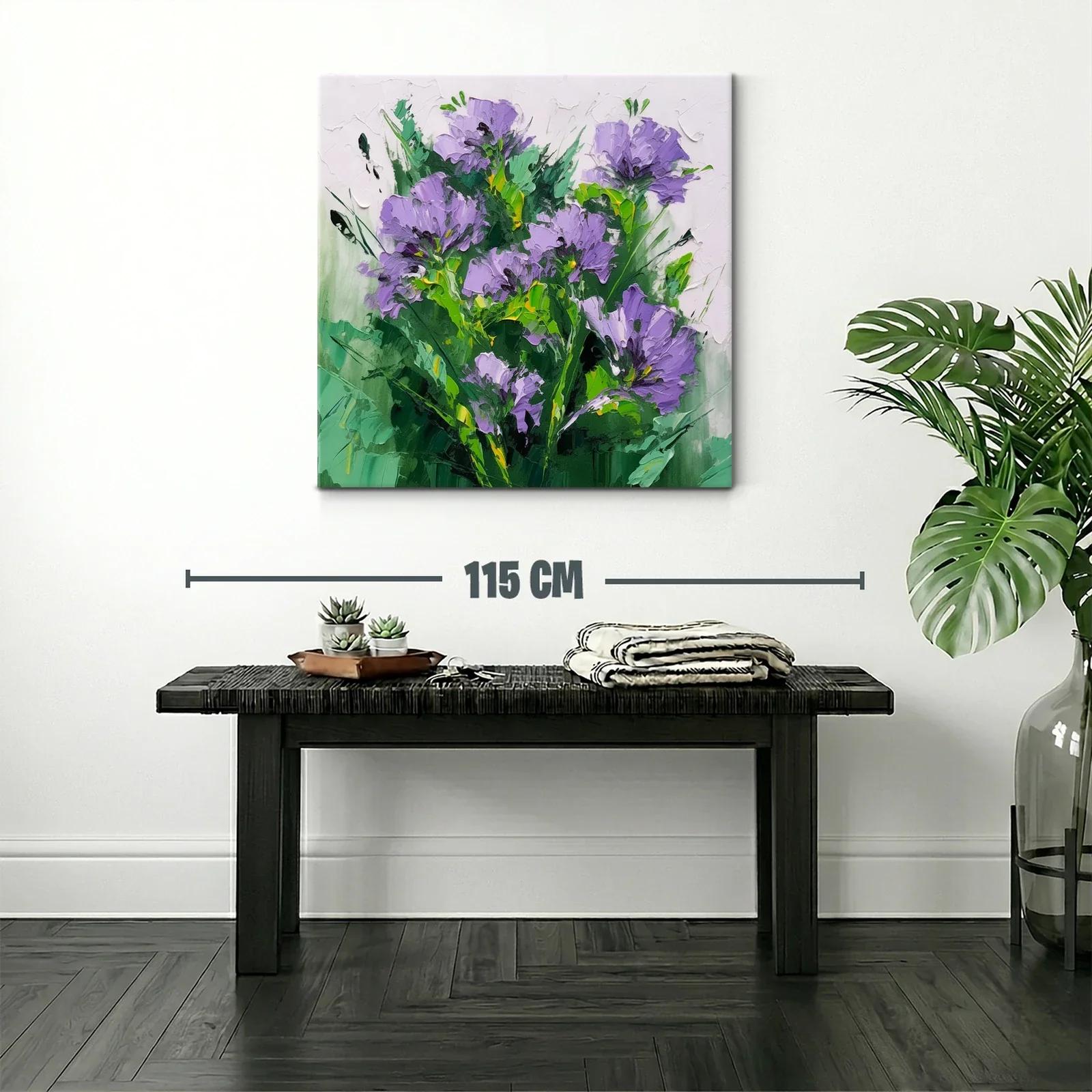 Cuadro moderno con flores lilas y follaje verde intenso — miniatura 2