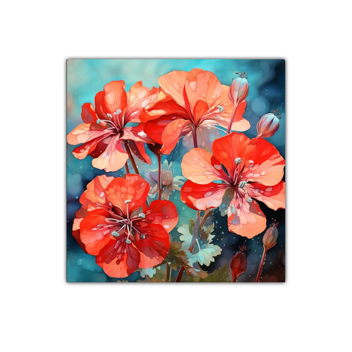 Flores rojas vibrantes sobre fondo azul turquesa — imagen principal