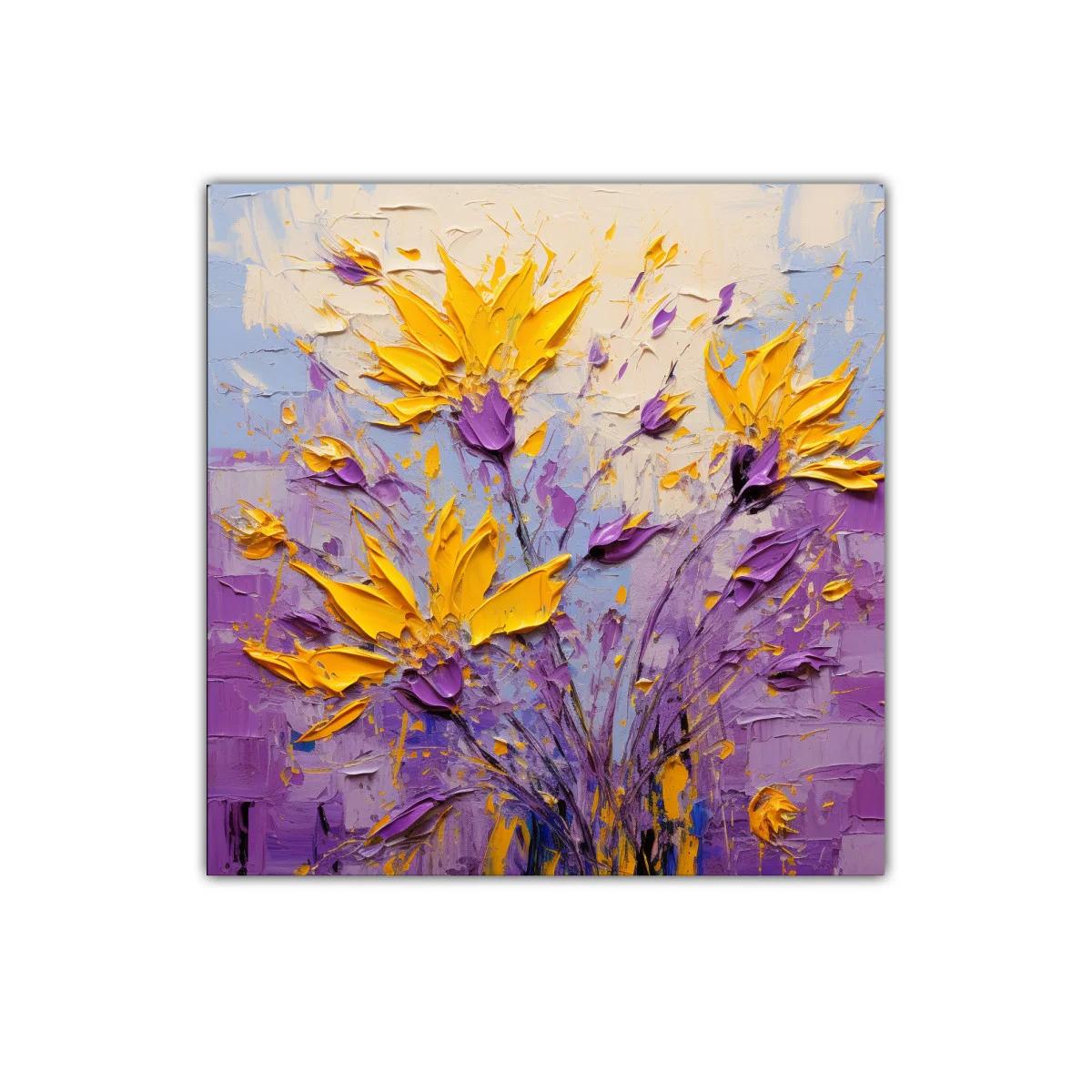 Cuadro decorativo con flores vibrantes en tonos morados y amarillos — imagen principal