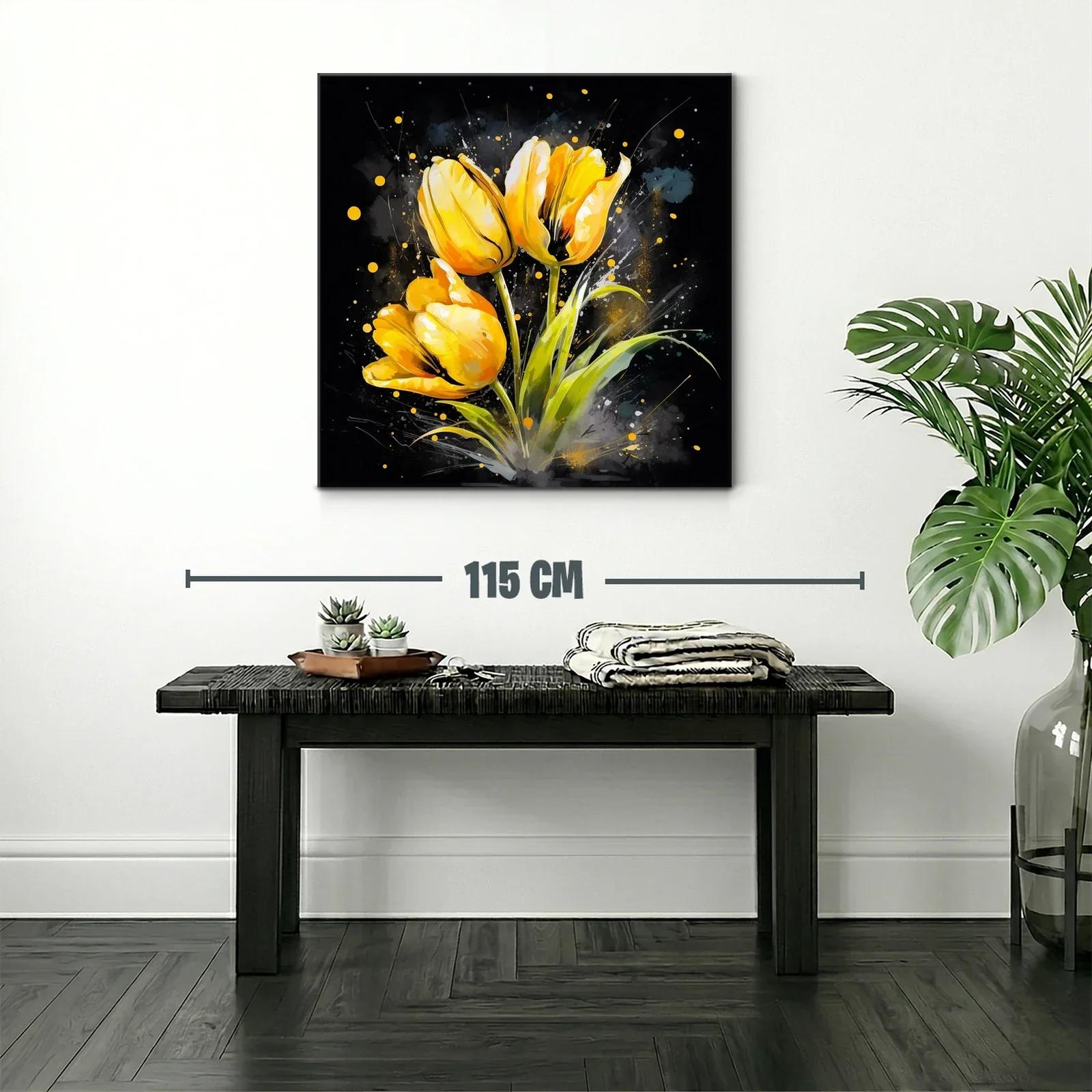 Cuadro con flores amarillas vibrantes sobre fondo oscuro — miniatura 2