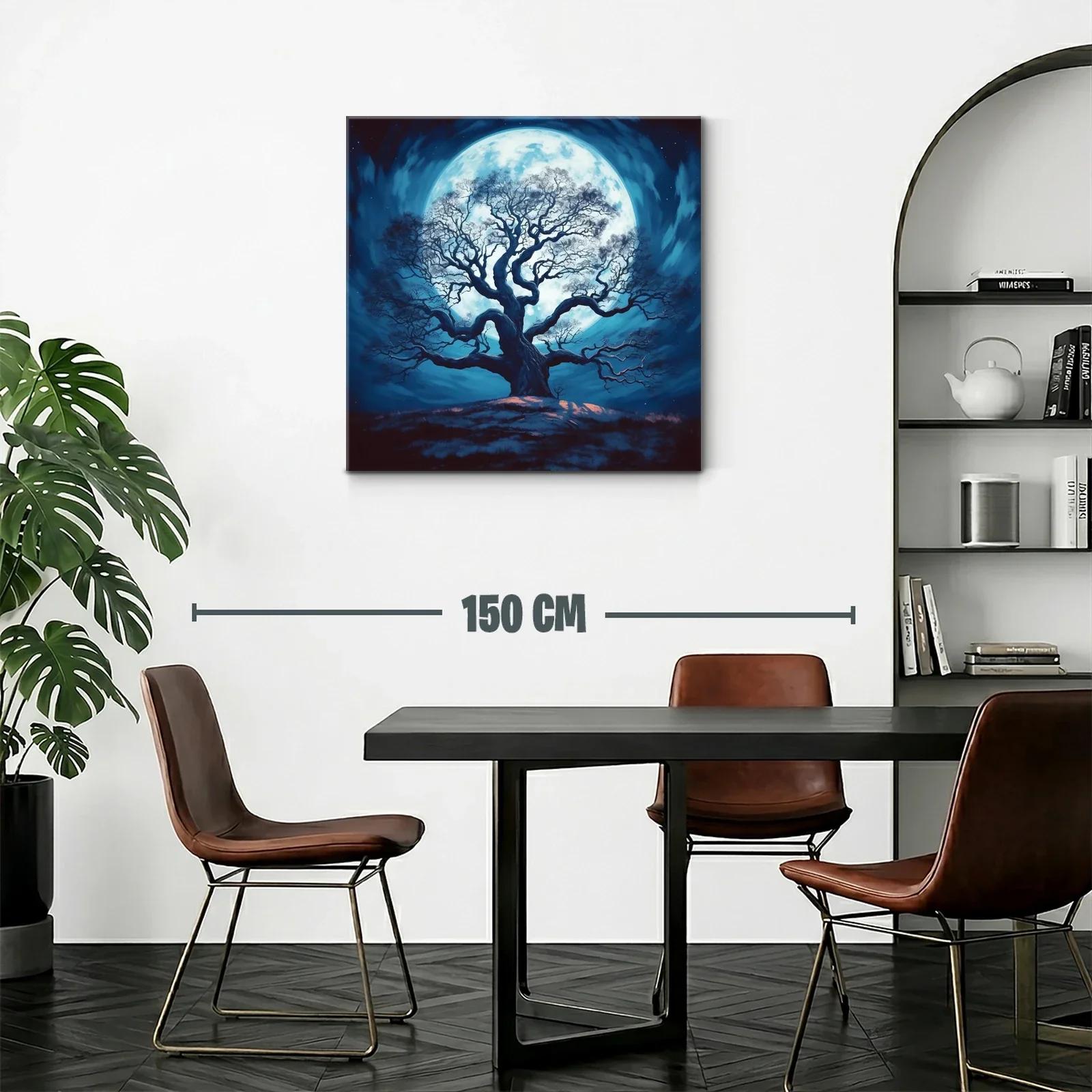 Árbol solitario frente a luna llena azul vibrante — miniatura 2