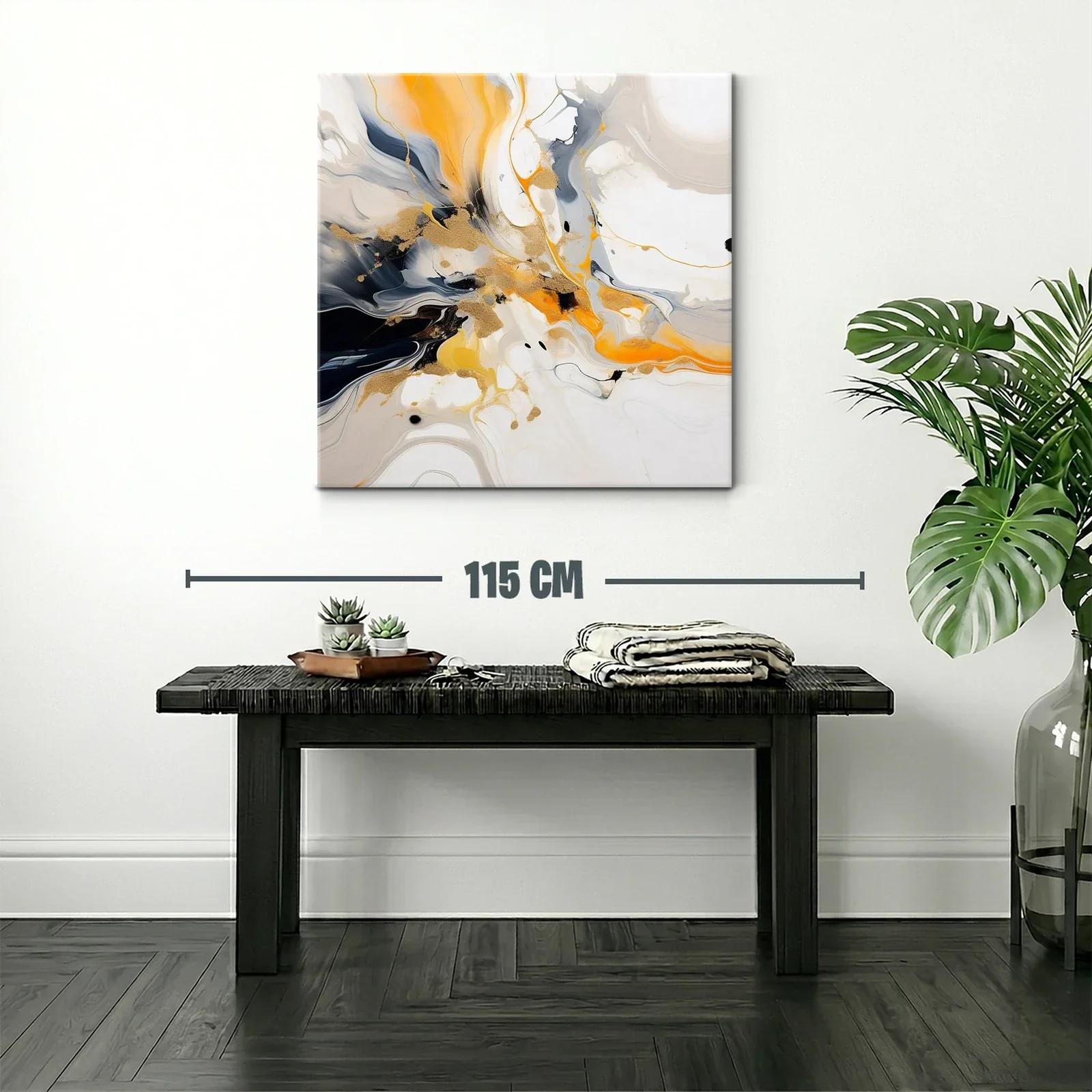 Cuadro abstracto con tonos dorados y naranjas vibrantes — miniatura 2