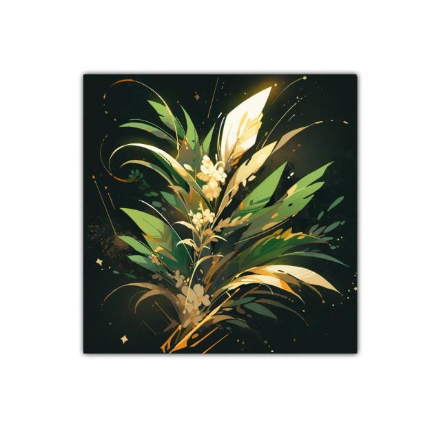 Cuadro decorativo elegante con motivos botánicos verdes y dorados