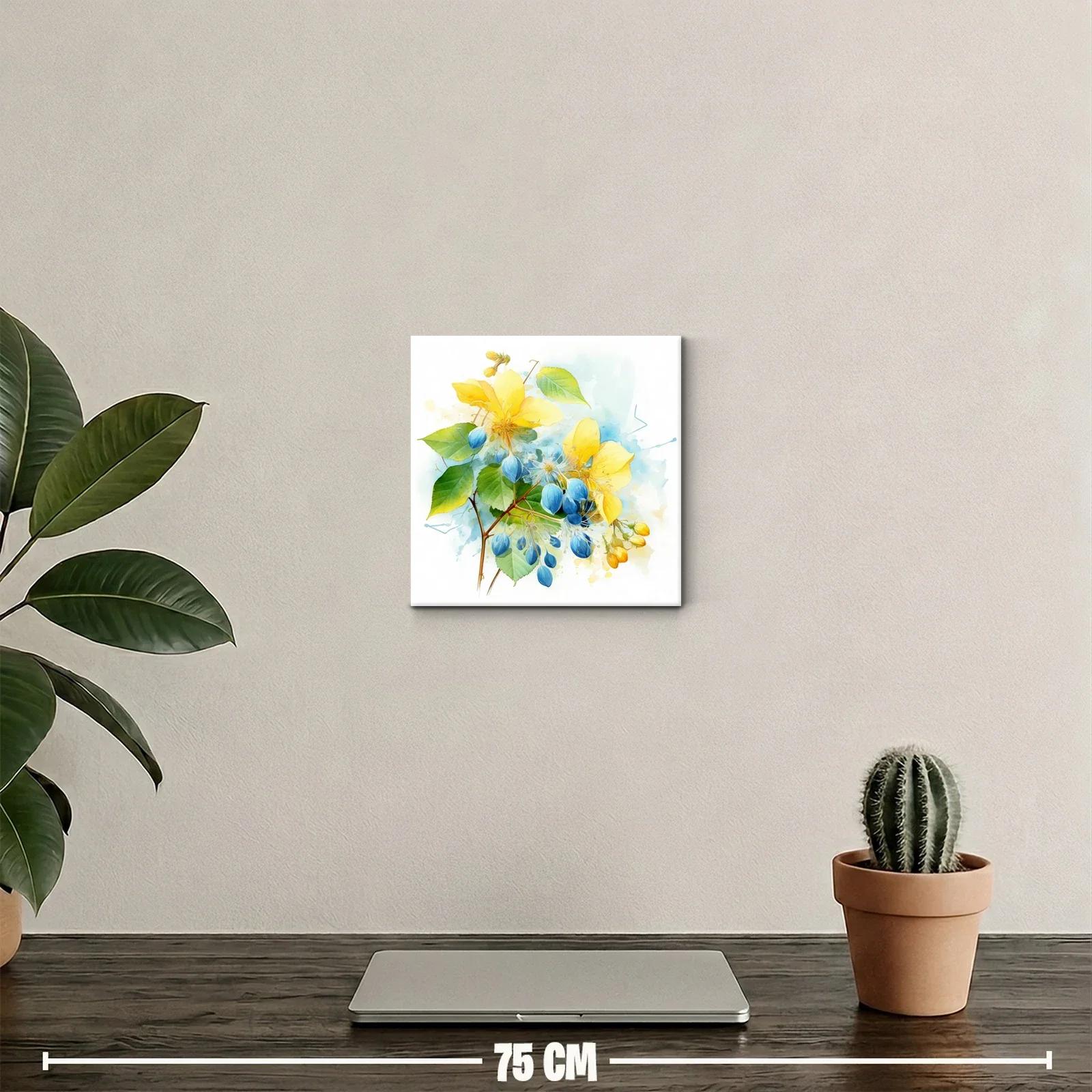 Cuadro floral en tonos vibrantes azul y amarillo — miniatura 2