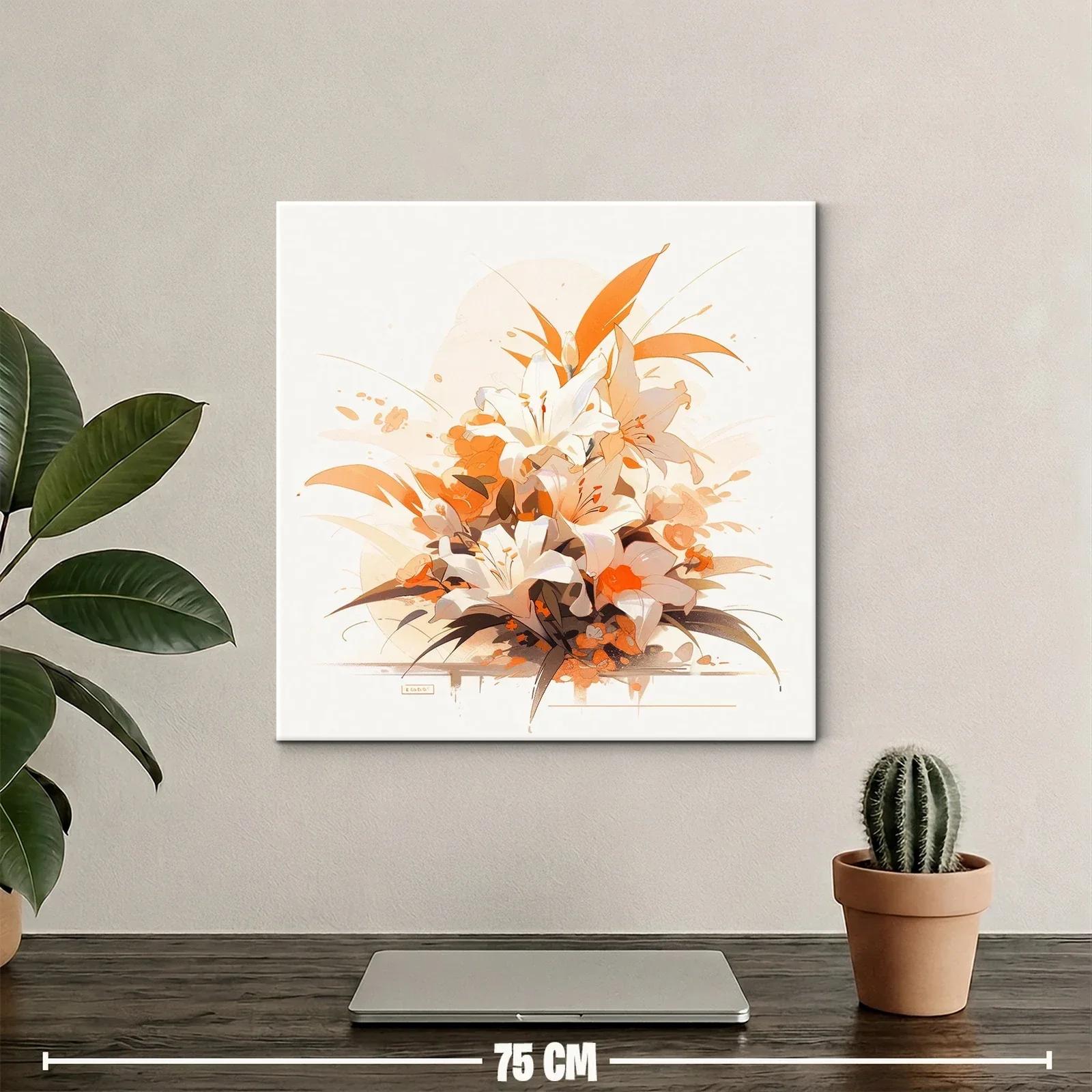 Cuadro floral en tonos cálidos con lirios y hojas estilizadas — miniatura 2