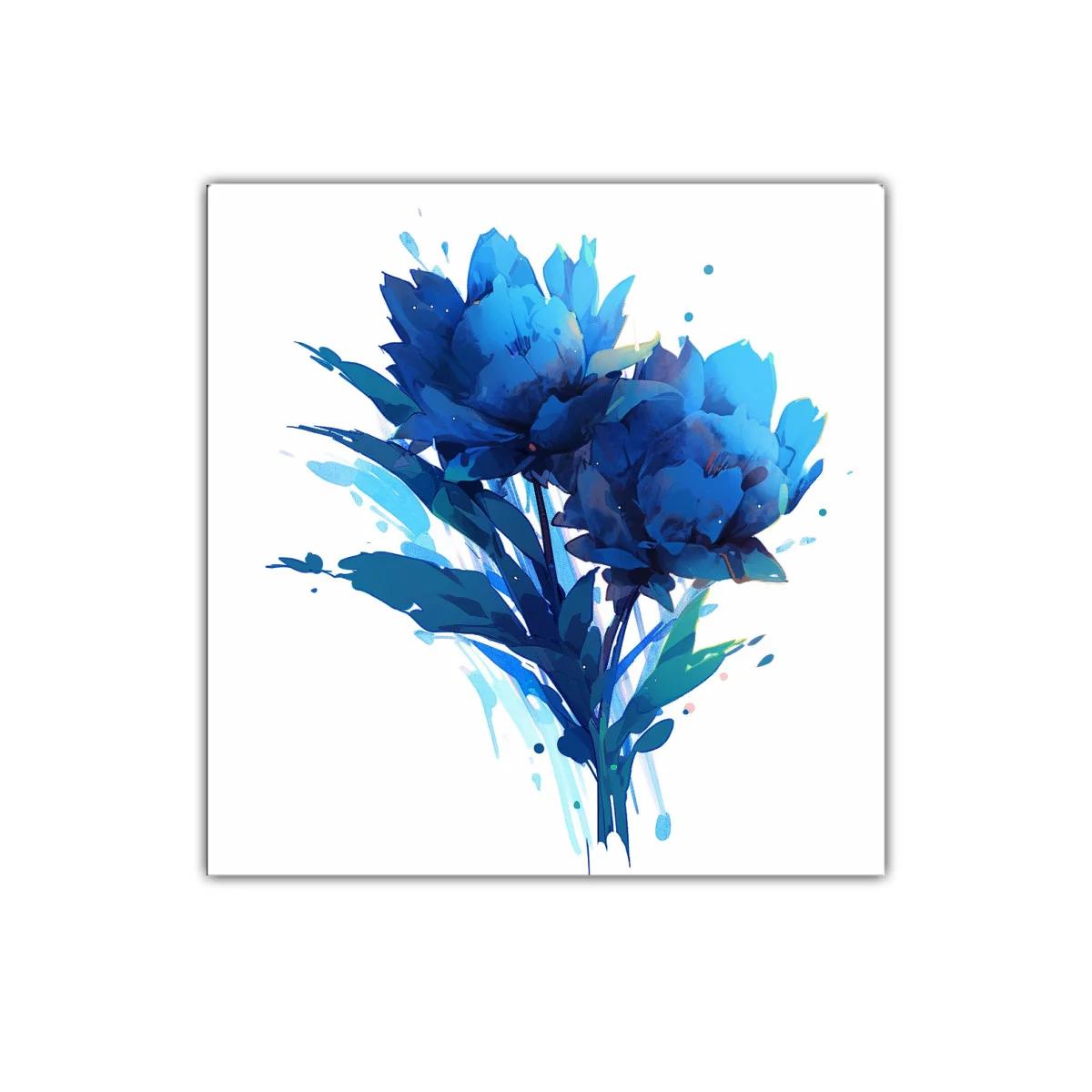 Cuadro decorativo con flores en intenso azul vibrante