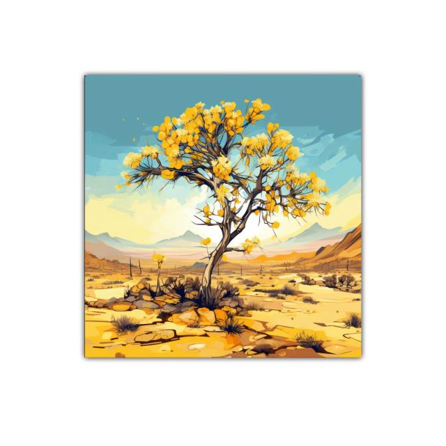 Árbol amarillo en paisaje desértico vibrante
