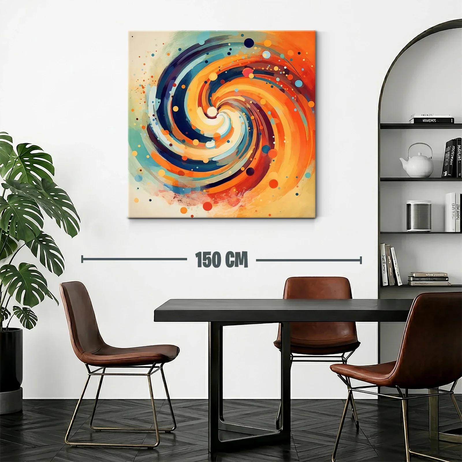 Cuadro abstracto espiral en tonos cálidos y fríos — miniatura 2