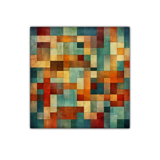 Composición abstracta con bloques en tonos cálidos y frescos
