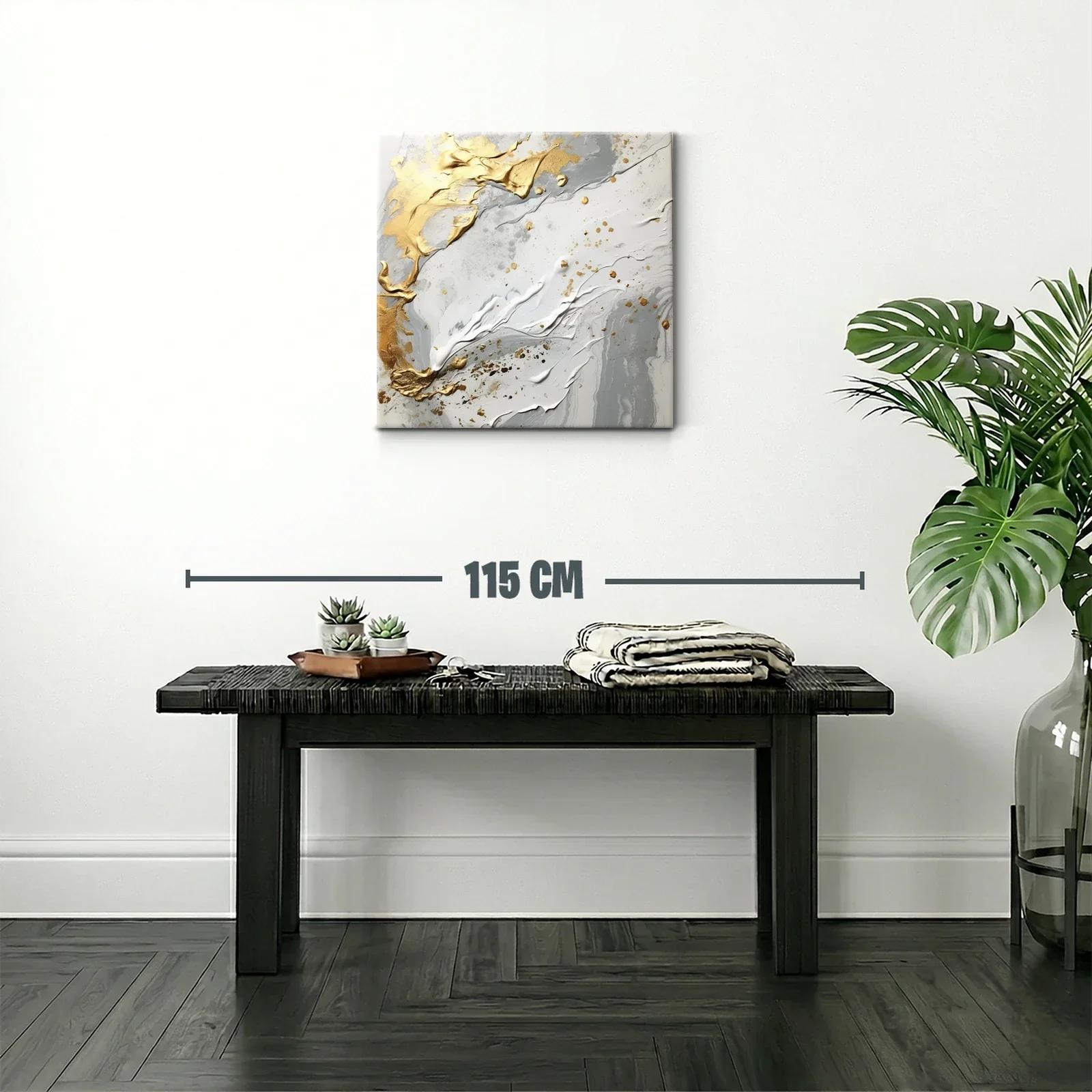 Cuadro abstracto tonos dorados y grises con relieve elegante — miniatura 2