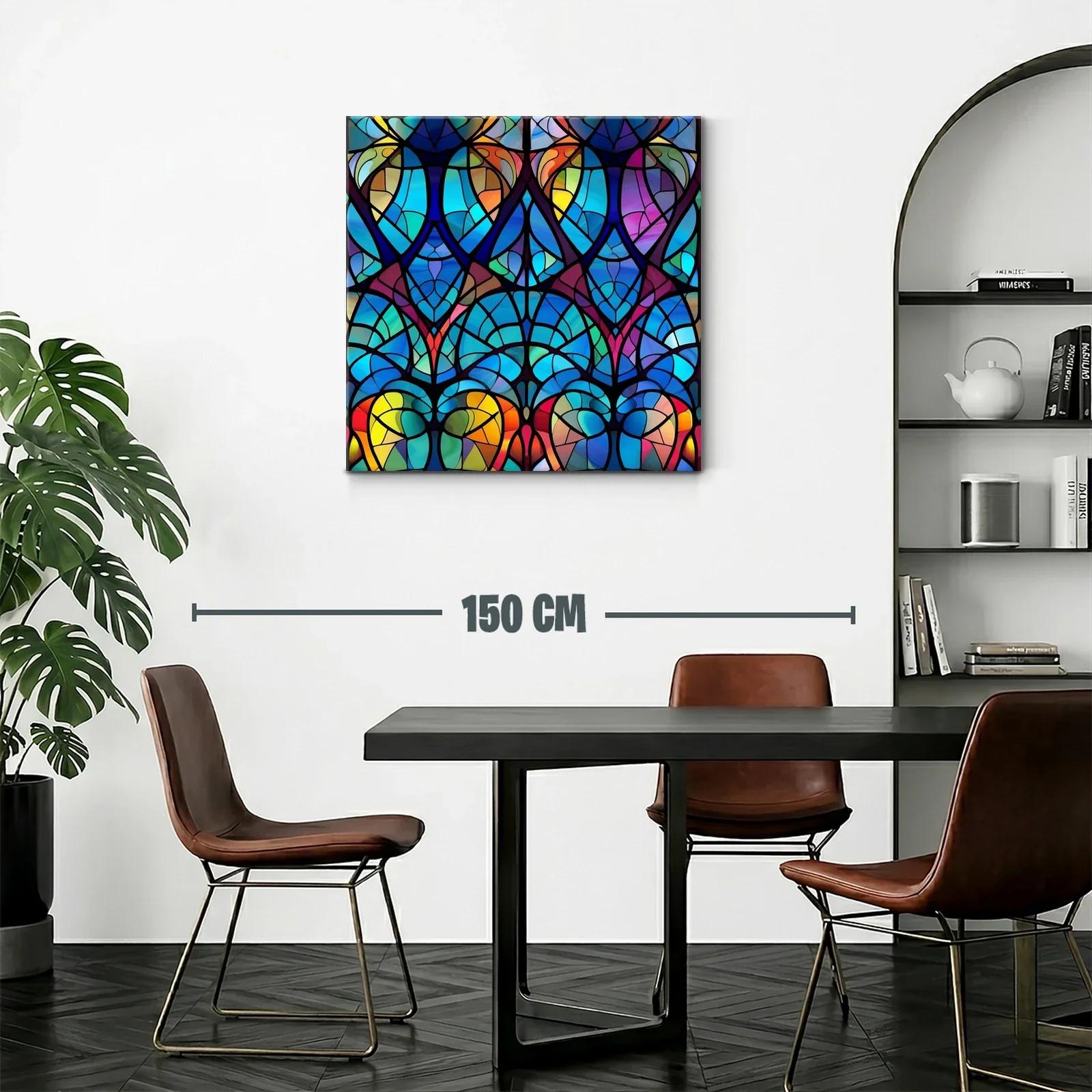Cuadro con diseño abstracto en vibrantes tonos azules y cálidos — miniatura 2