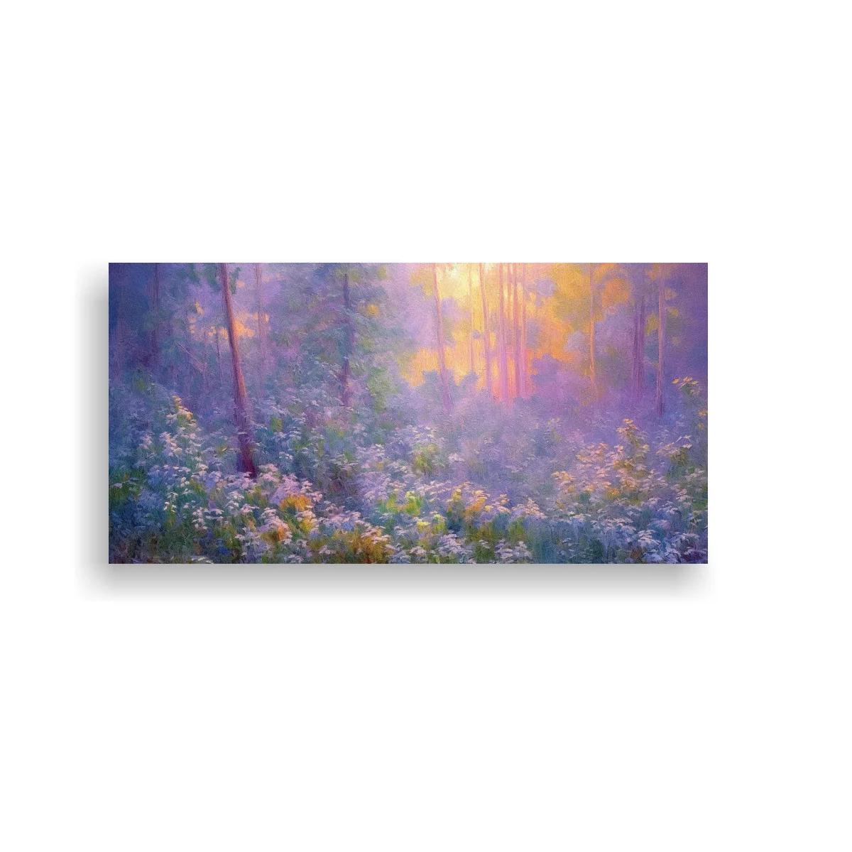 Cuadro bosque con flores silvestres y luz dorada — imagen principal