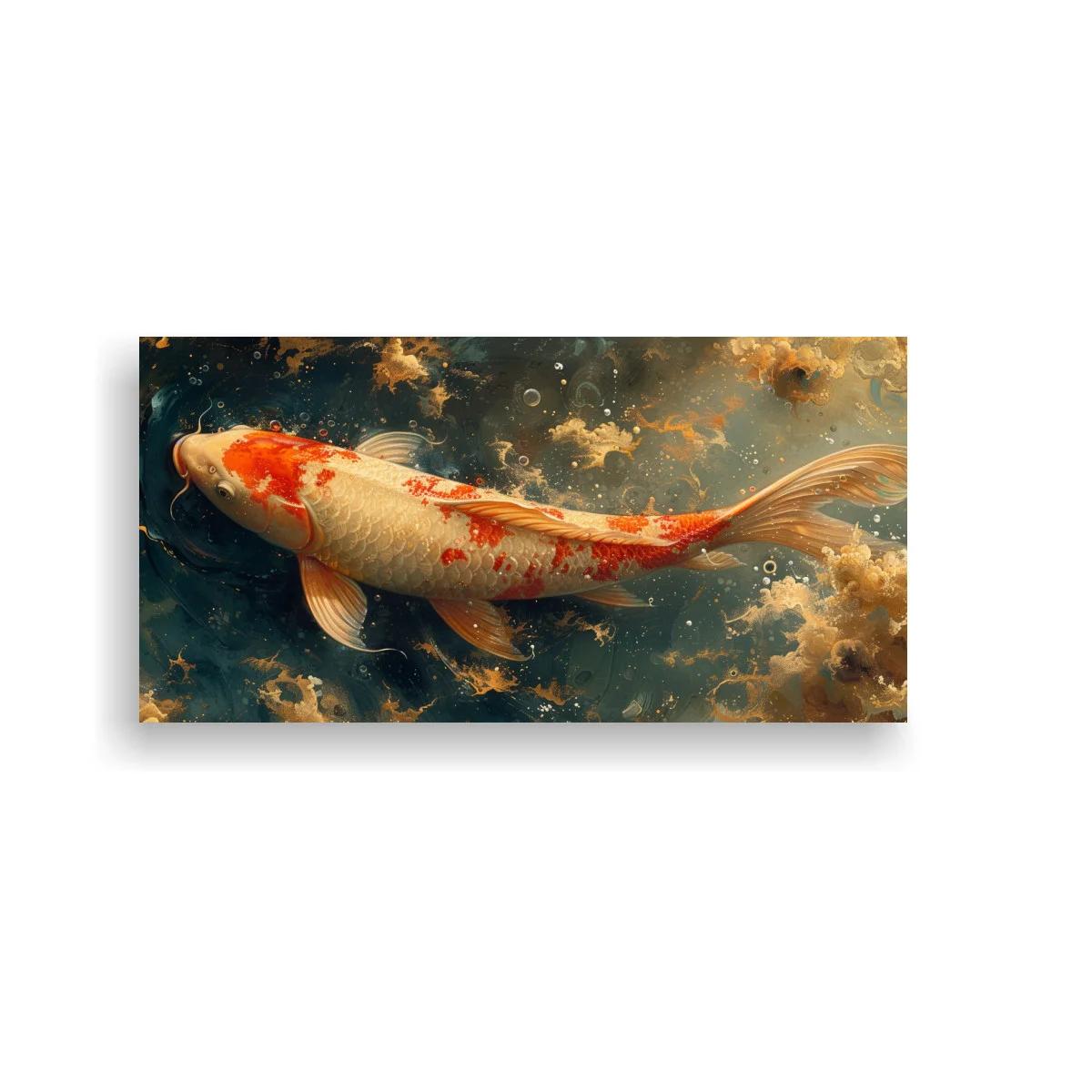 Cuadro pez koi blanco con manchas naranjas y aletas translúcidas — imagen principal