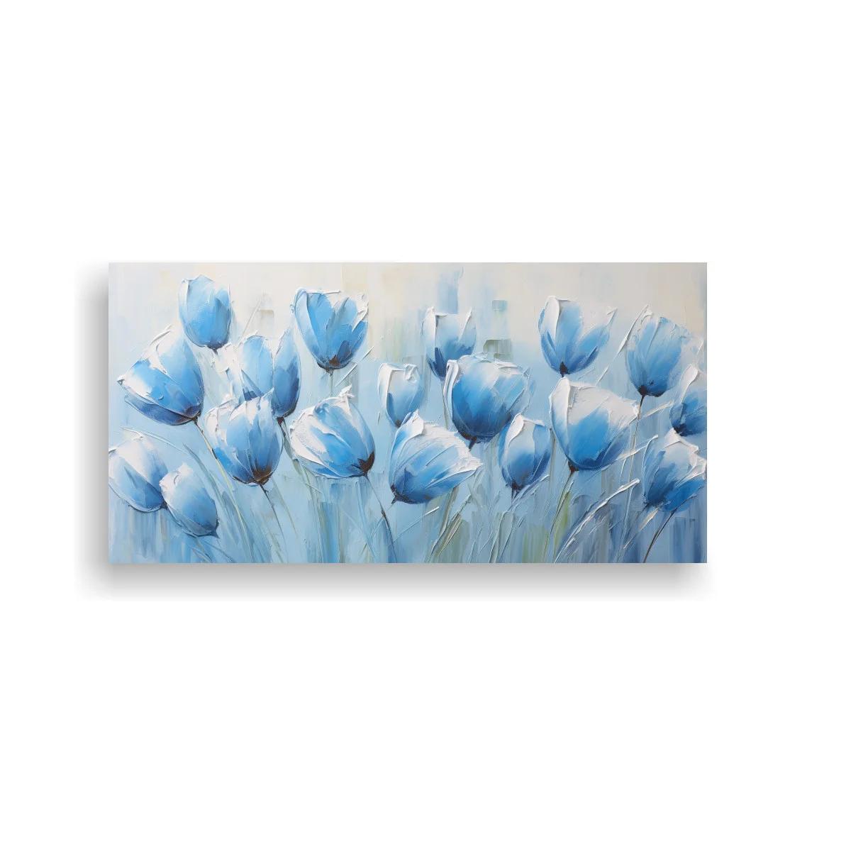 Cuadro tulipanes azules con fondo suave y aireado