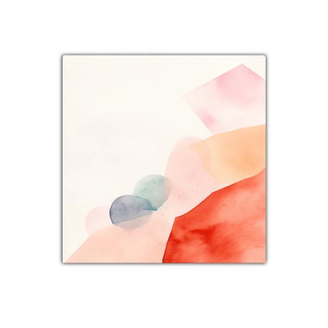 Composición abstracta en tonos pastel con acento coral