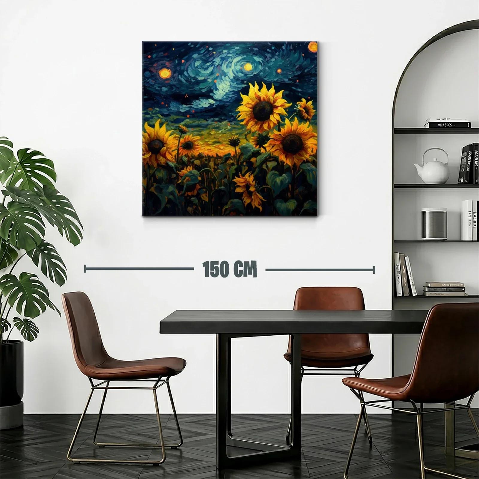 Campo de girasoles bajo cielo estrellado vibrante — miniatura 2