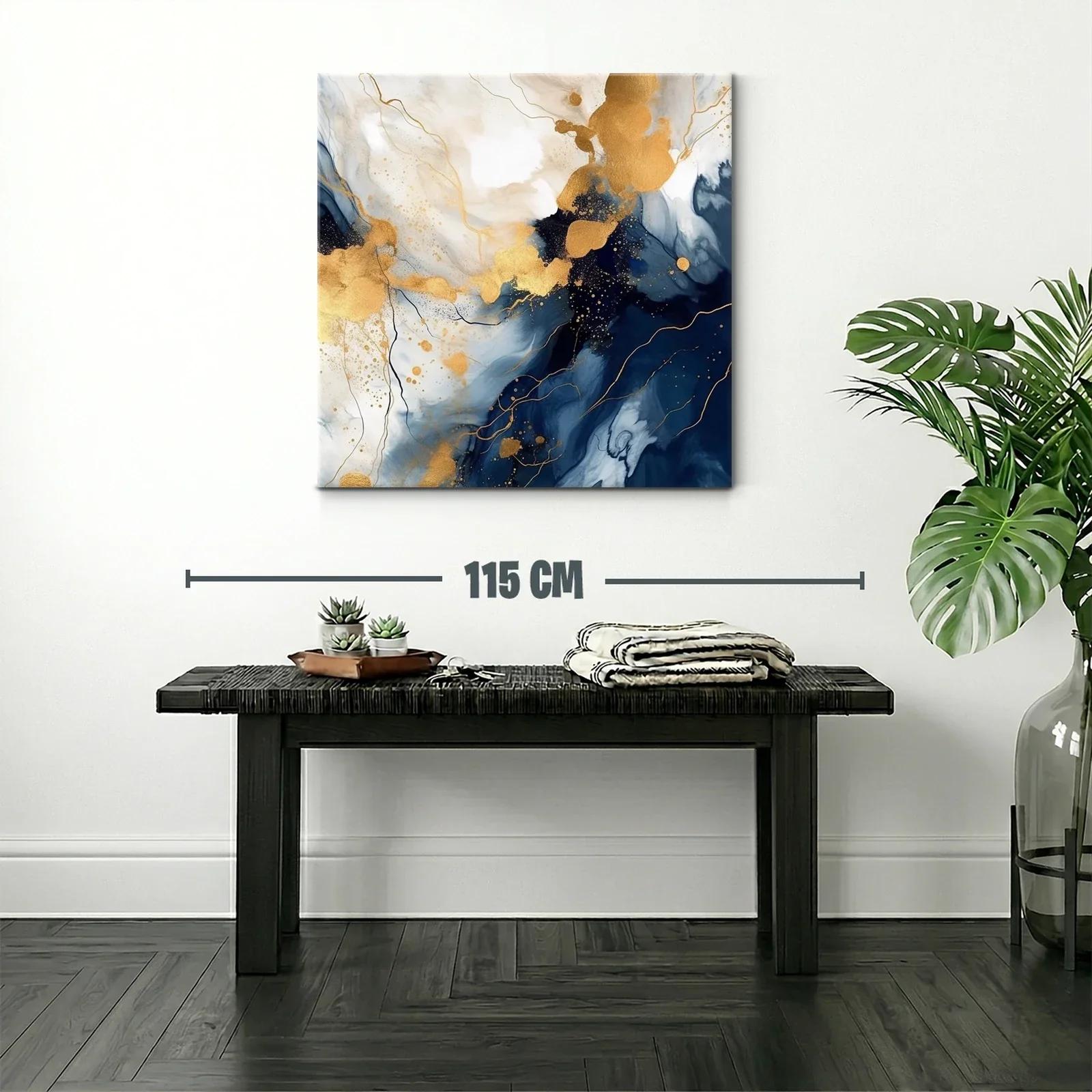 Cuadro abstracto con tonos dorados y azules profundos — miniatura 2