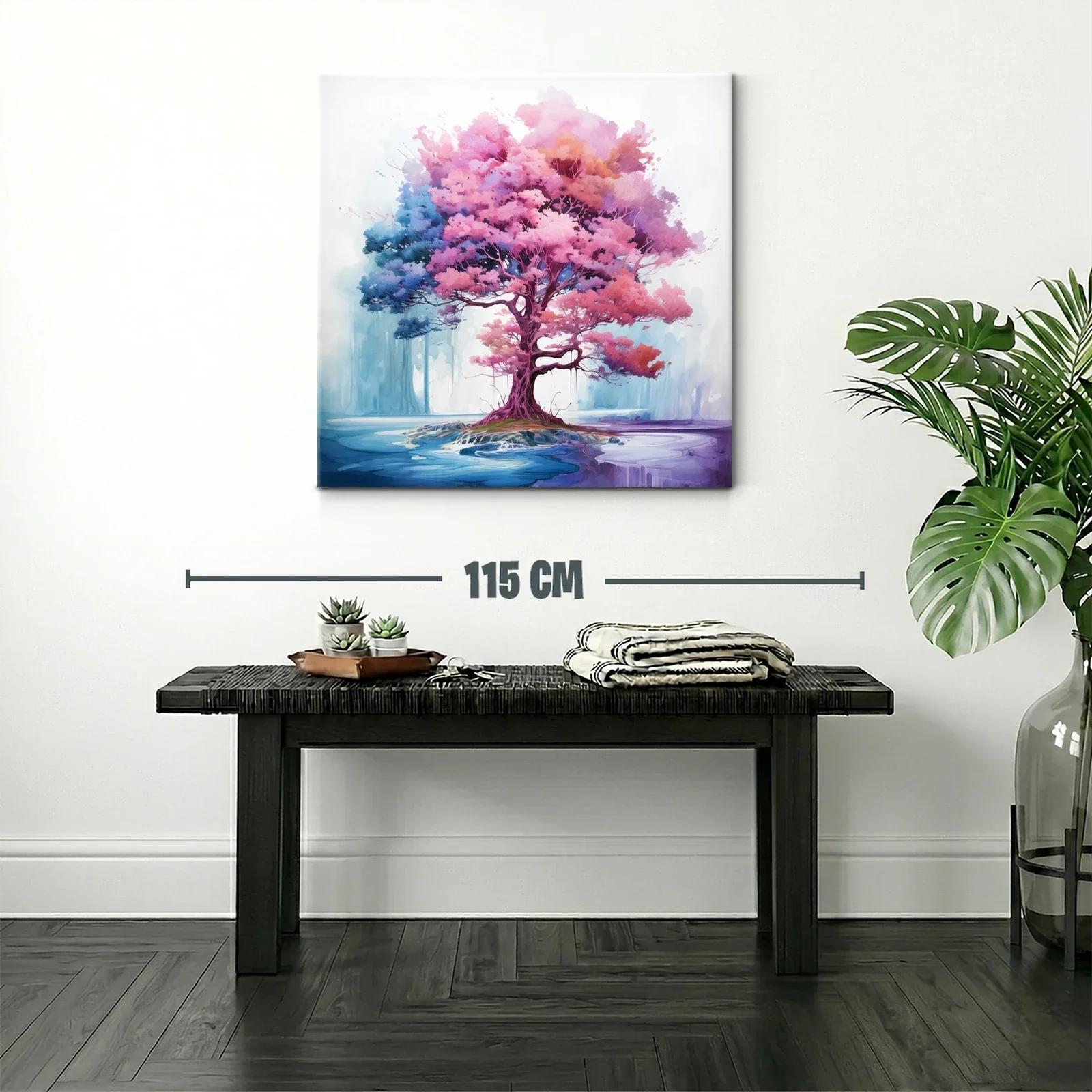Árbol vibrante con tonos rosas y azules en paisaje onírico — miniatura 2