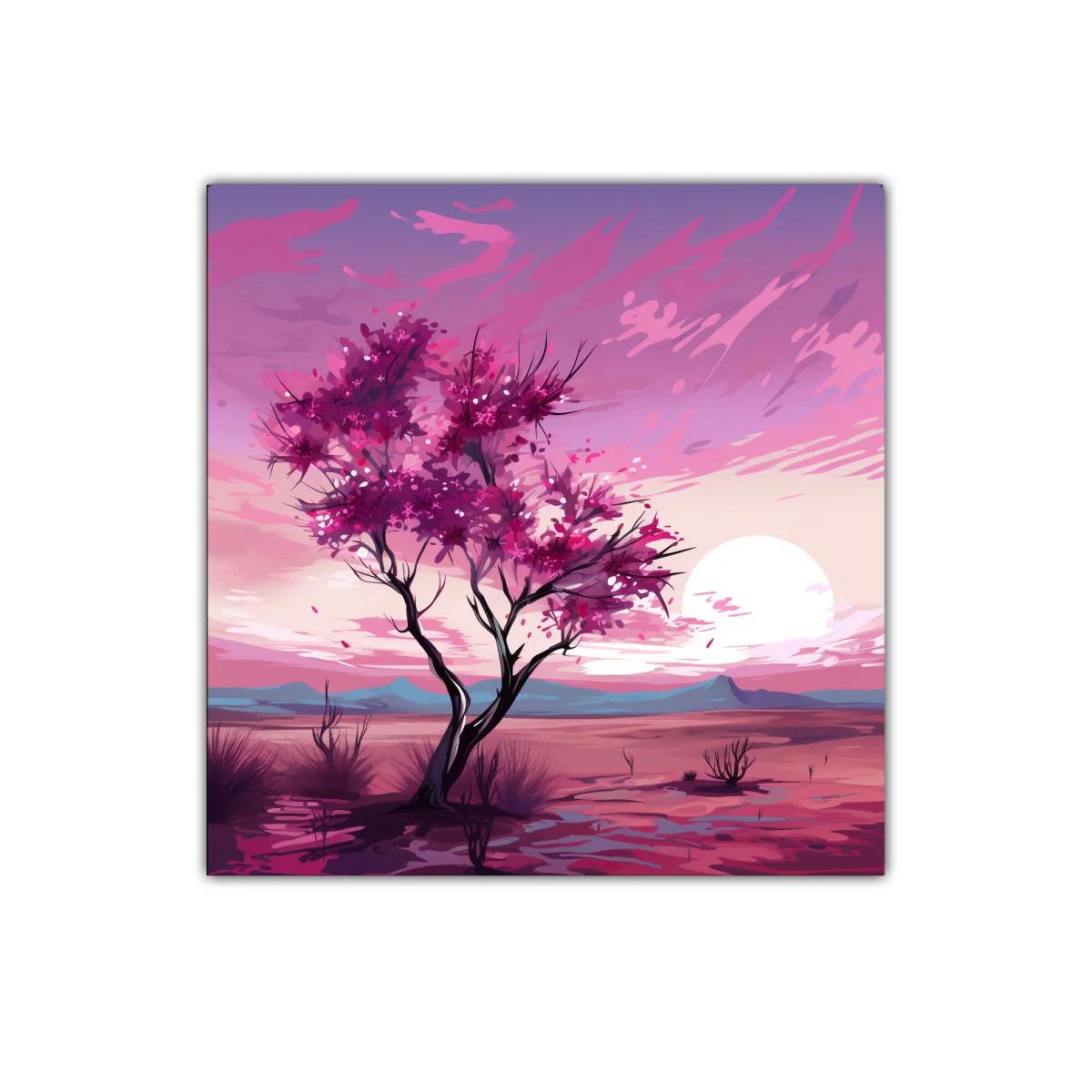 Atardecer en árbol florido con tonos cálidos y vibrantes