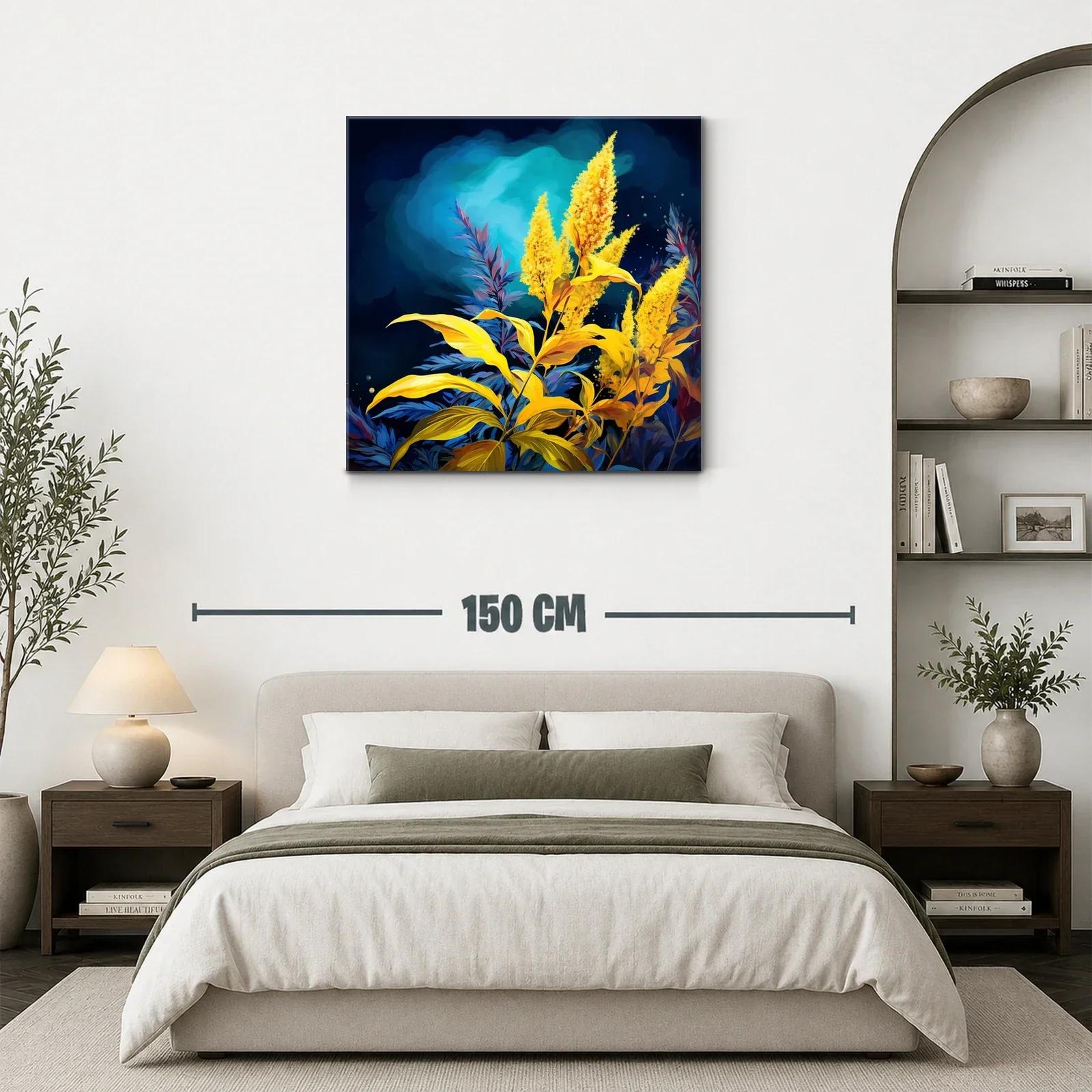 Cuadro con Flores Amarillas y Fondo Azul Intenso — miniatura 3