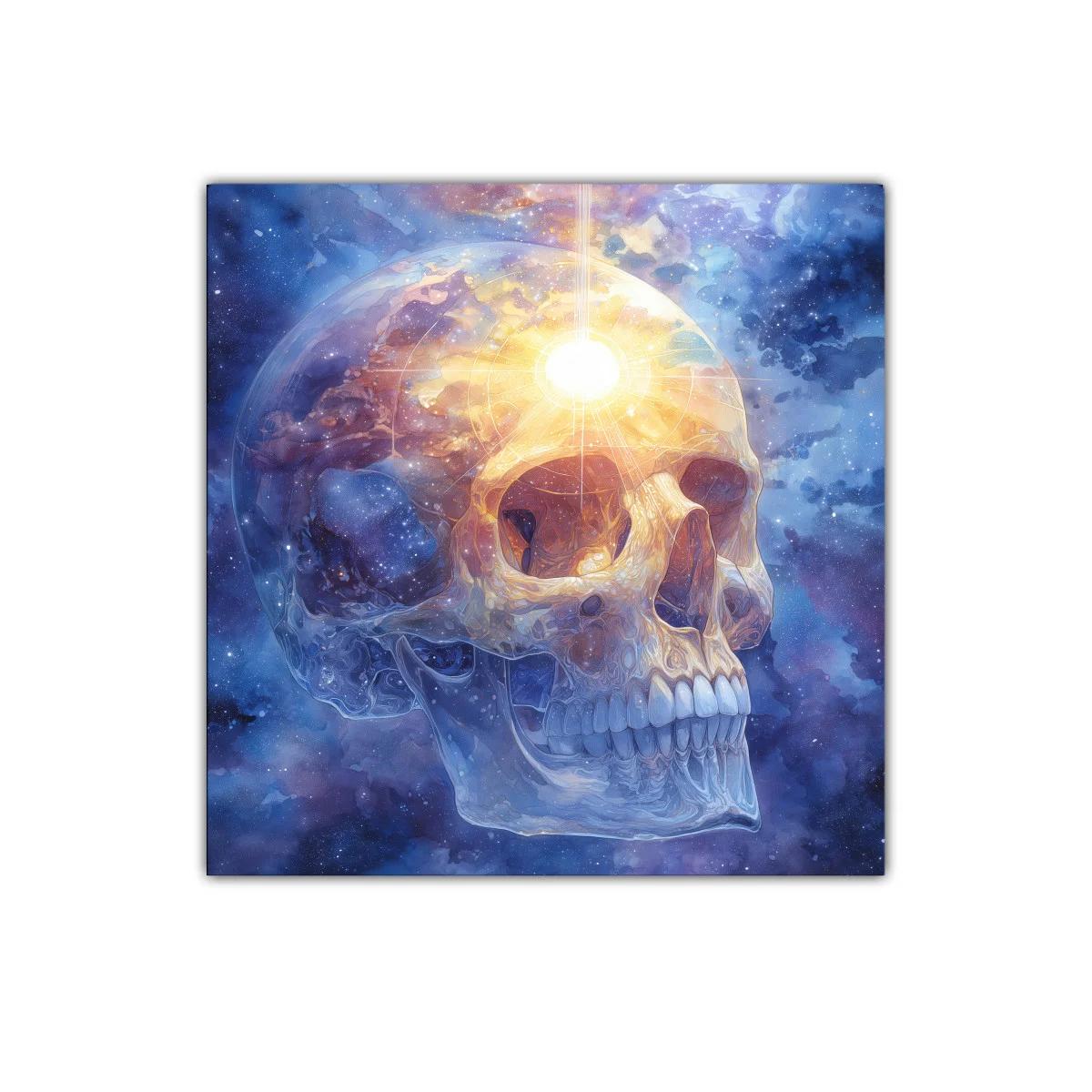 Calavera luminosa en universo cósmico vibrante — imagen principal