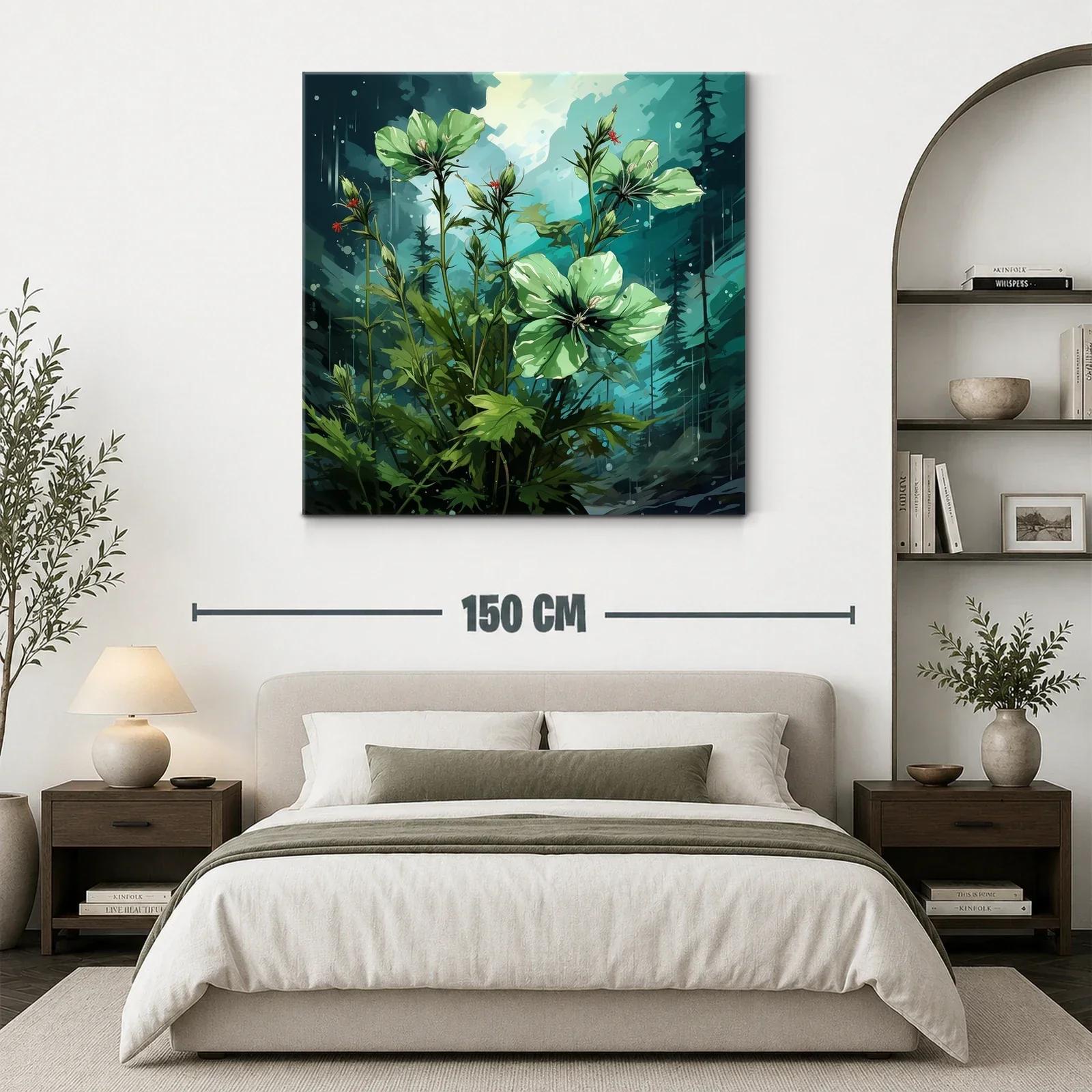 Flores verdes en fondo azul con atmósfera mística — miniatura 3