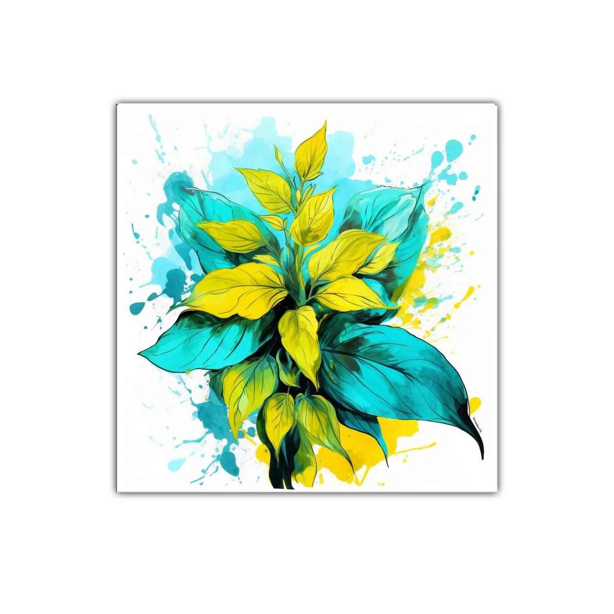 Cuadro decorativo hojas vibrantes en tonos amarillos y azules — imagen principal