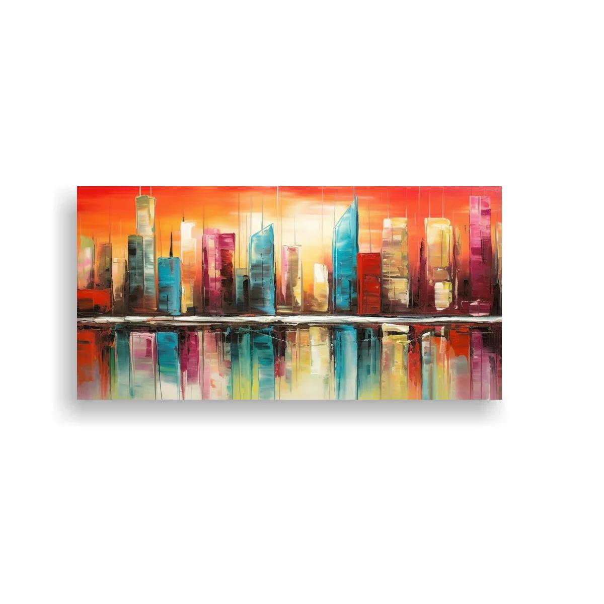Cuadro skyline urbano abstracto con reflejos alargados