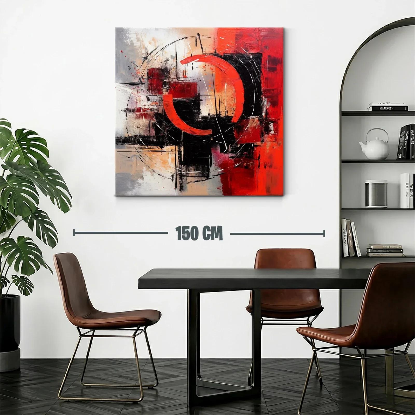 Cuadro abstracto con formas circulares y tonos rojos intensos — miniatura 2