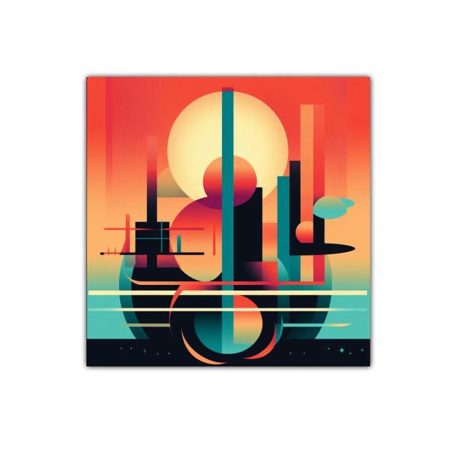 Cuadro abstracto con formas geométricas y tonos cálidos