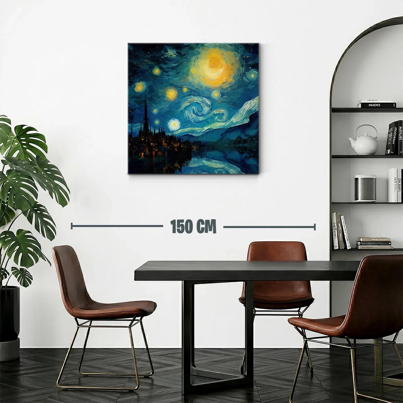 Noche estrellada sobre ciudad con reflejos intensos — miniatura 2
