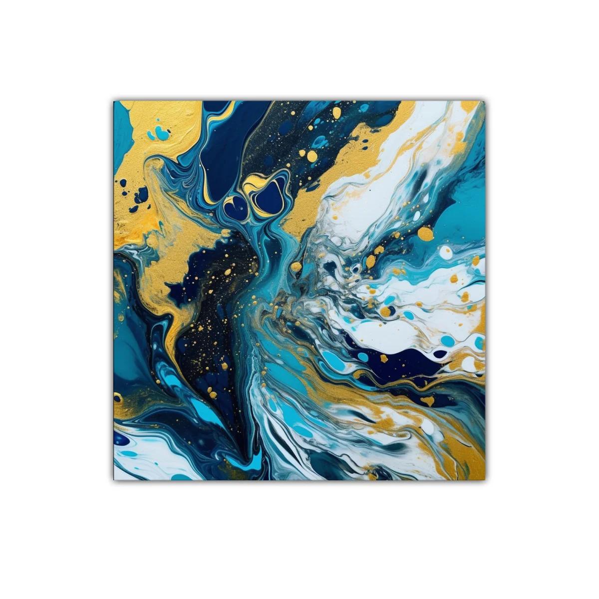 Cuadro abstracto con tonos dorados y azul profundo — miniatura 1