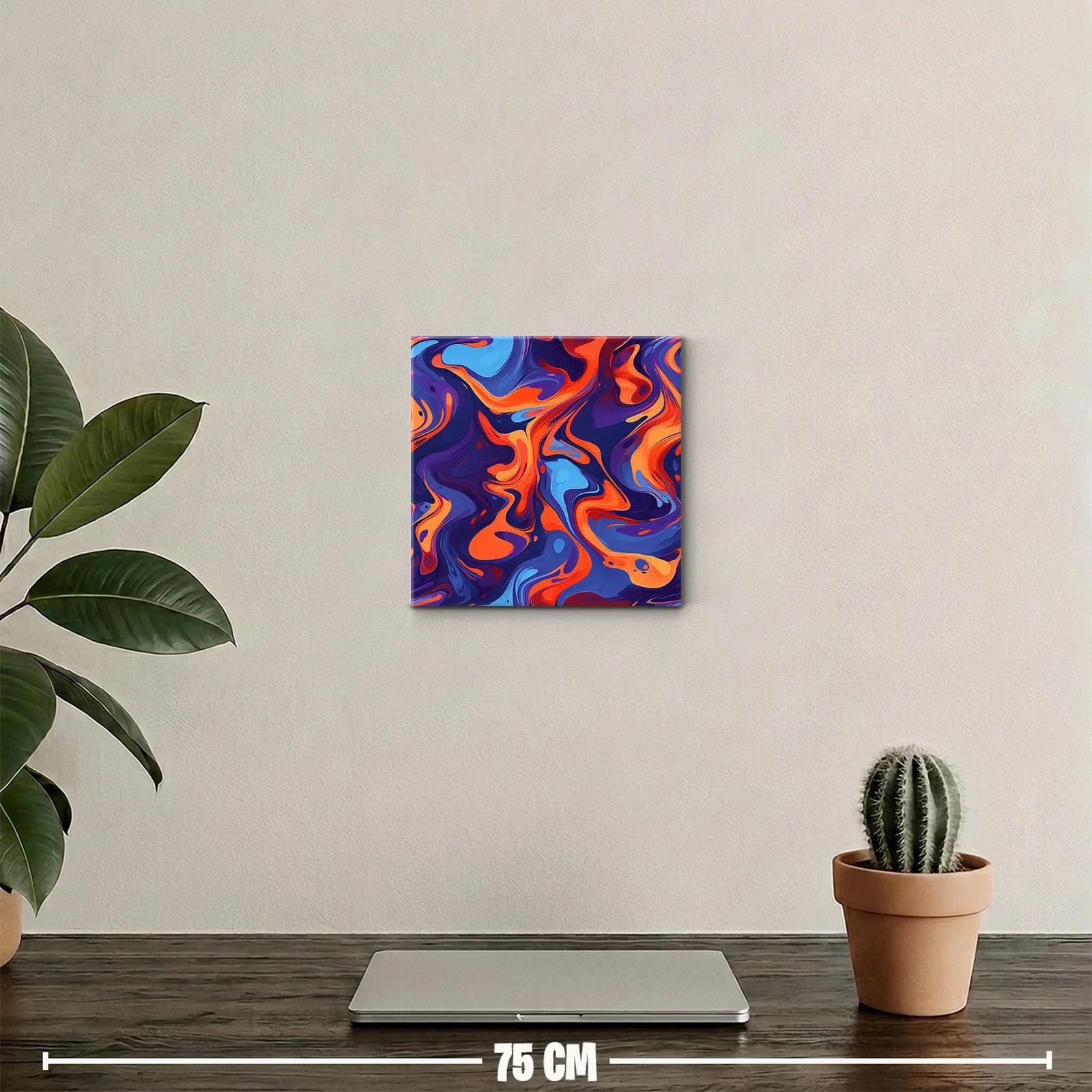 Cuadro abstracto en tonos vibrantes azul y naranja — miniatura 2