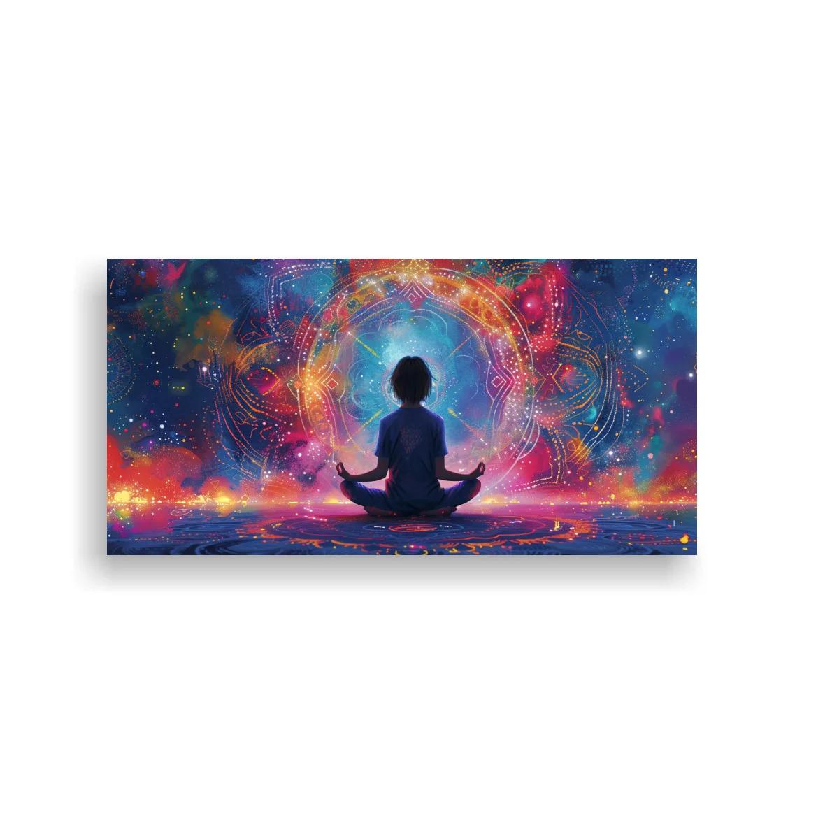 Cuadro persona meditando con halo cósmico