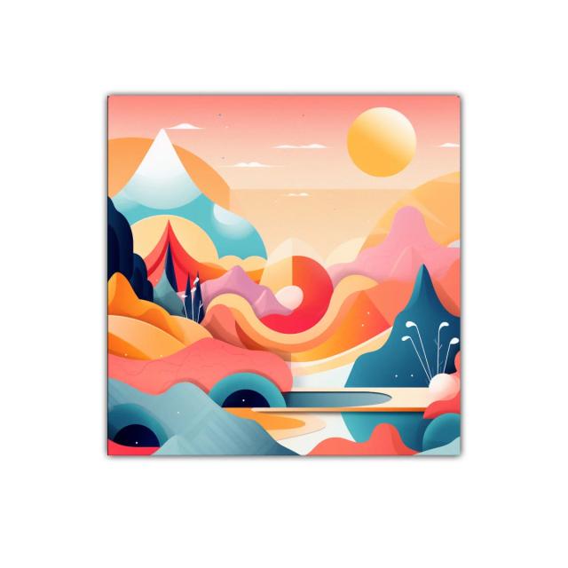 Cuadro decorativo paisaje abstracto con tonos cálidos y formas ondulantes