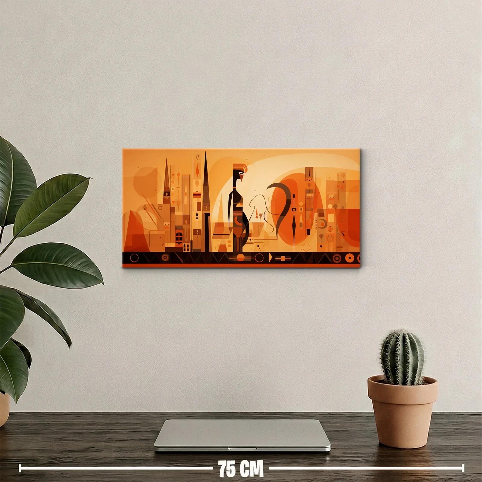 Cuadro paisaje urbano abstracto con torres geométricas y círculos — miniatura 2