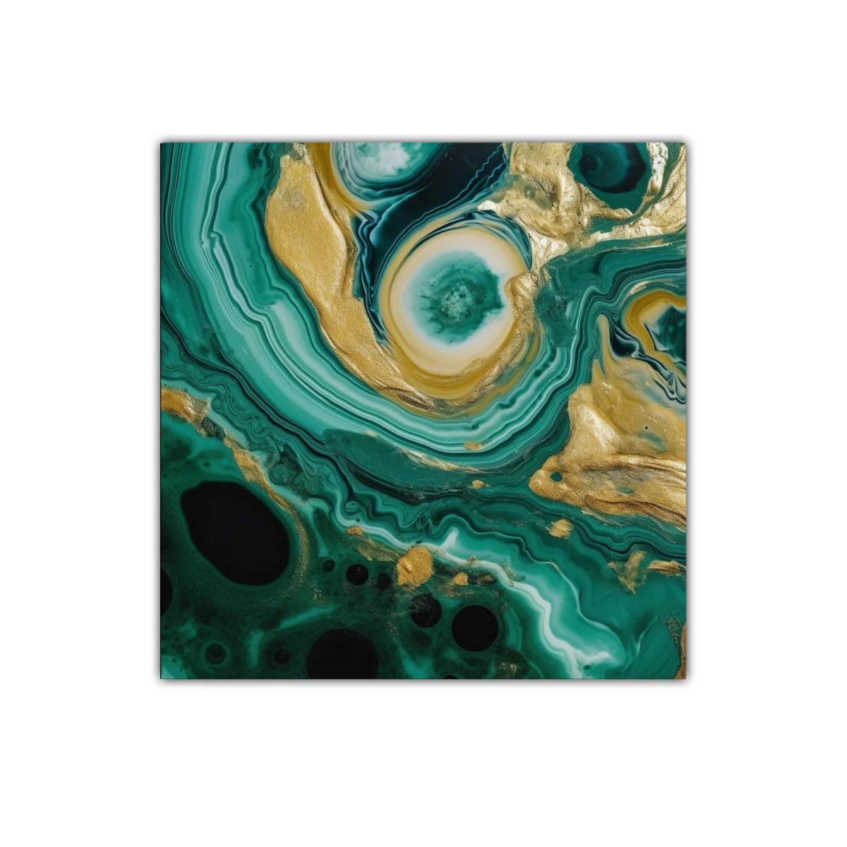 Cuadro abstracto con tonos verdes y dorados vibrantes