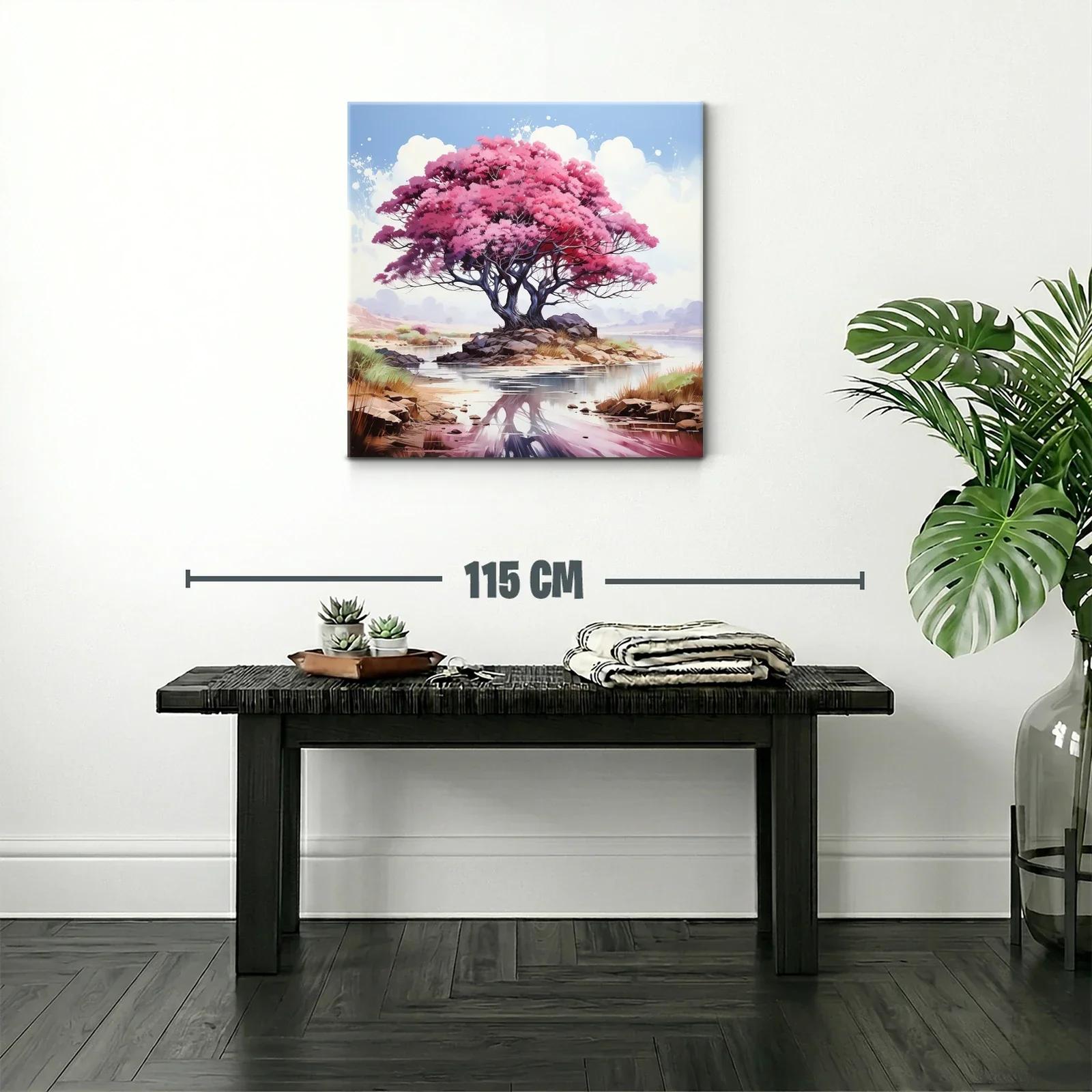 Árbol rosa reflejado en un lago sereno y tranquilo — miniatura 2