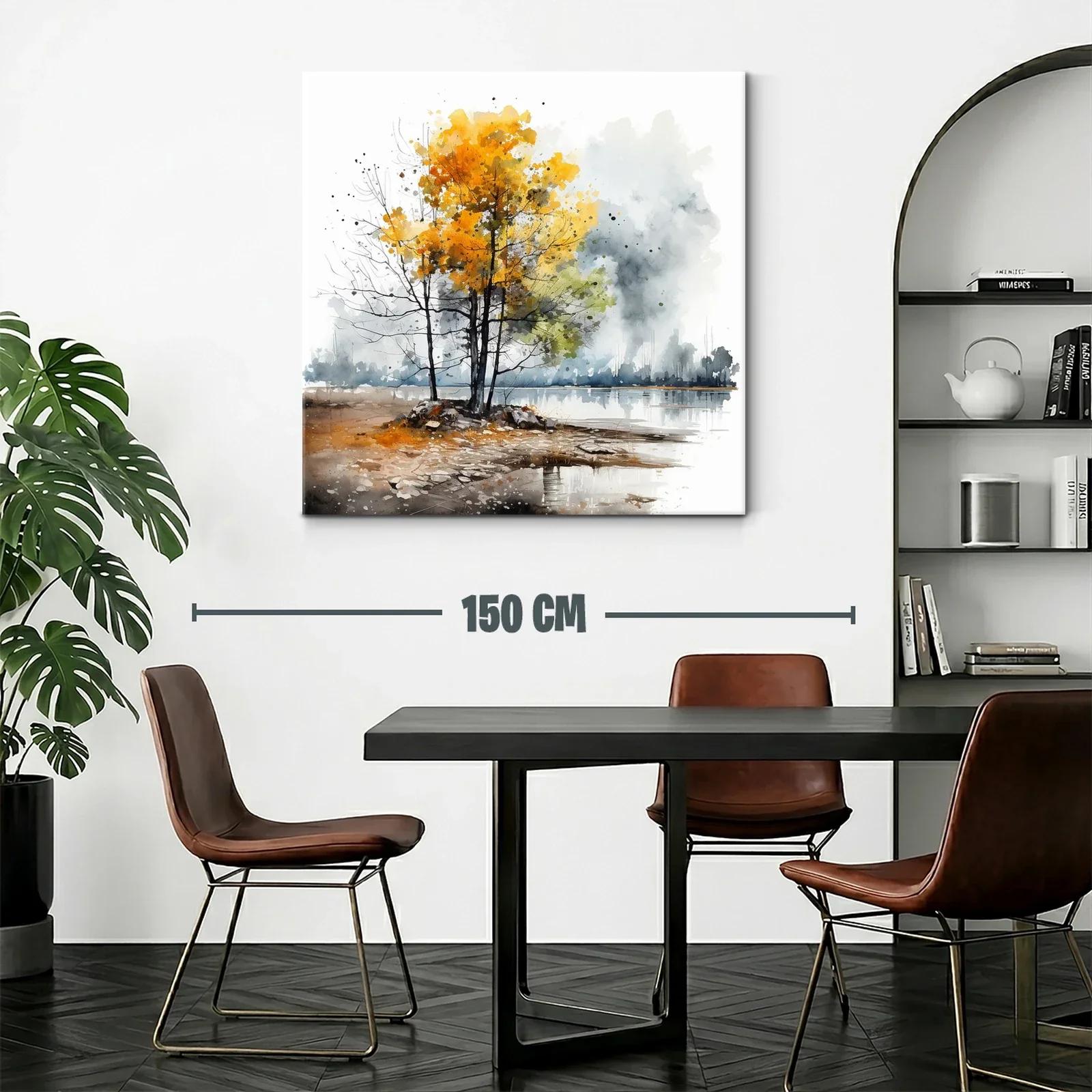 Paisaje otoñal con árboles dorados junto al lago — miniatura 2
