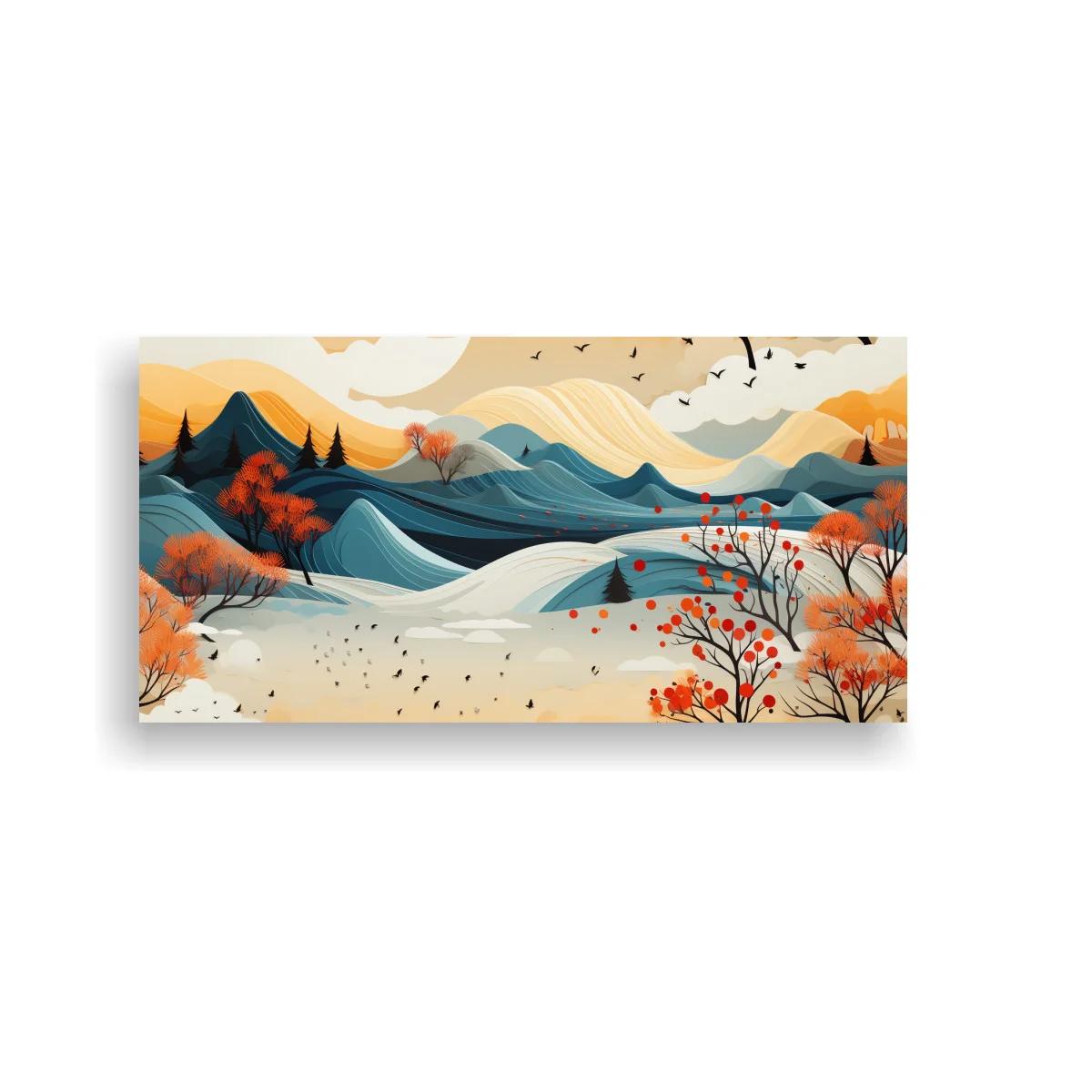 Cuadro paisaje montañoso otoñal con árboles en los laterales — imagen principal