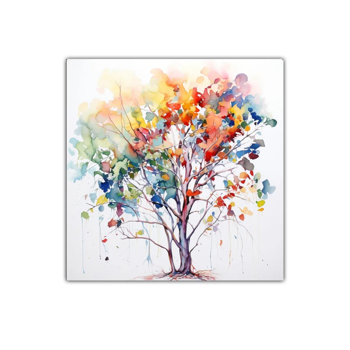 Árbol multicolor con ramas delicadas y hojas vibrantes