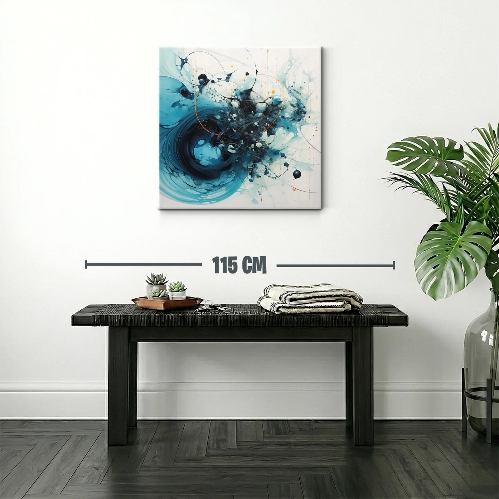 Cuadro abstracto con formas dinámicas en tonos azules y negros — miniatura 2