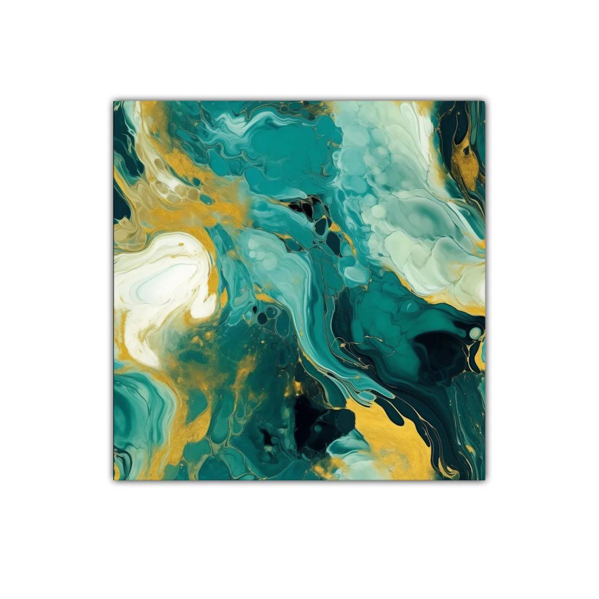 Cuadro decorativo de diseño abstracto en verdes y dorados
