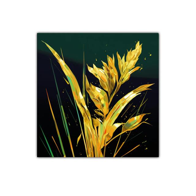 Elegante cuadro de hojas doradas sobre fondo oscuro