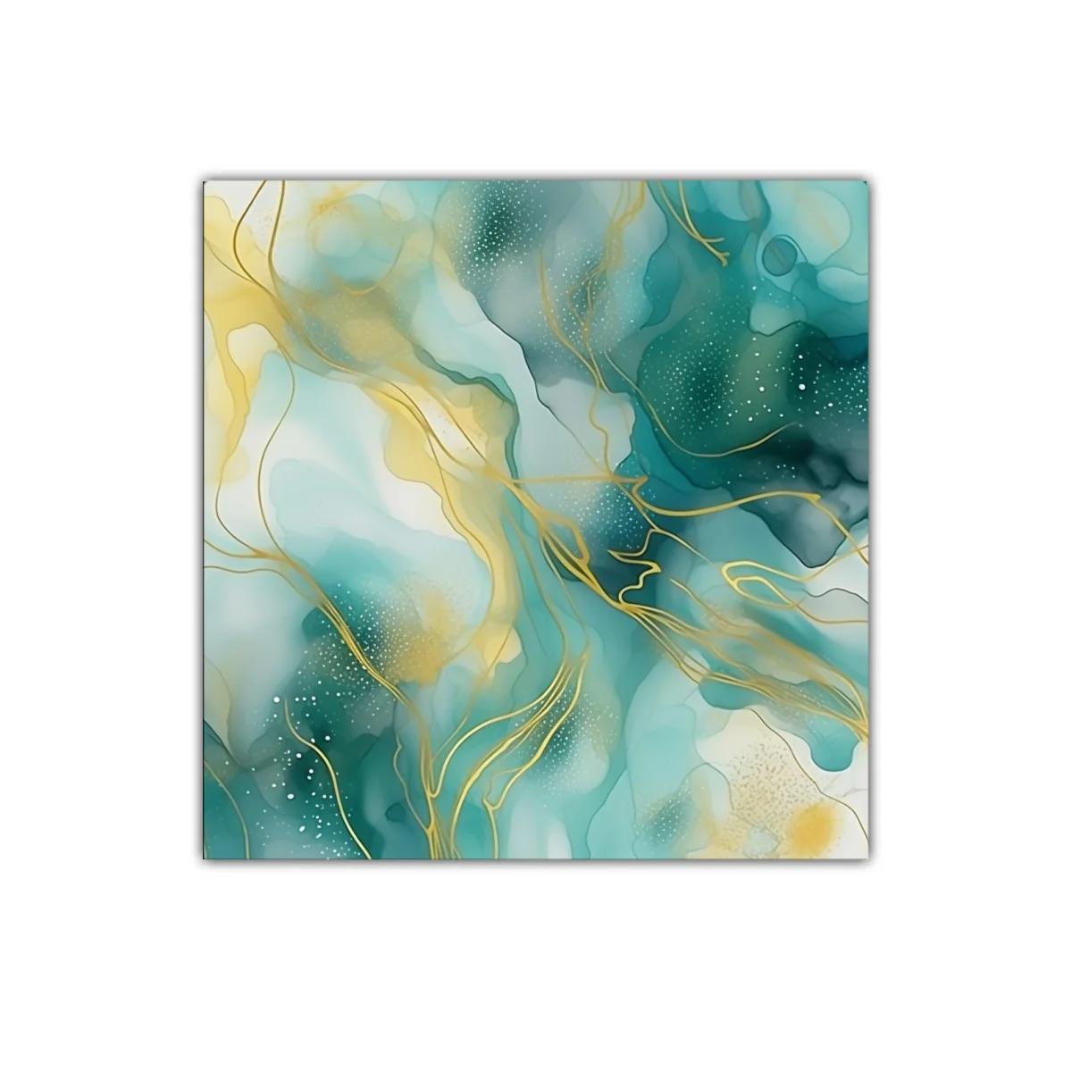 Cuadro abstracto en tonos turquesa y dorado — imagen principal