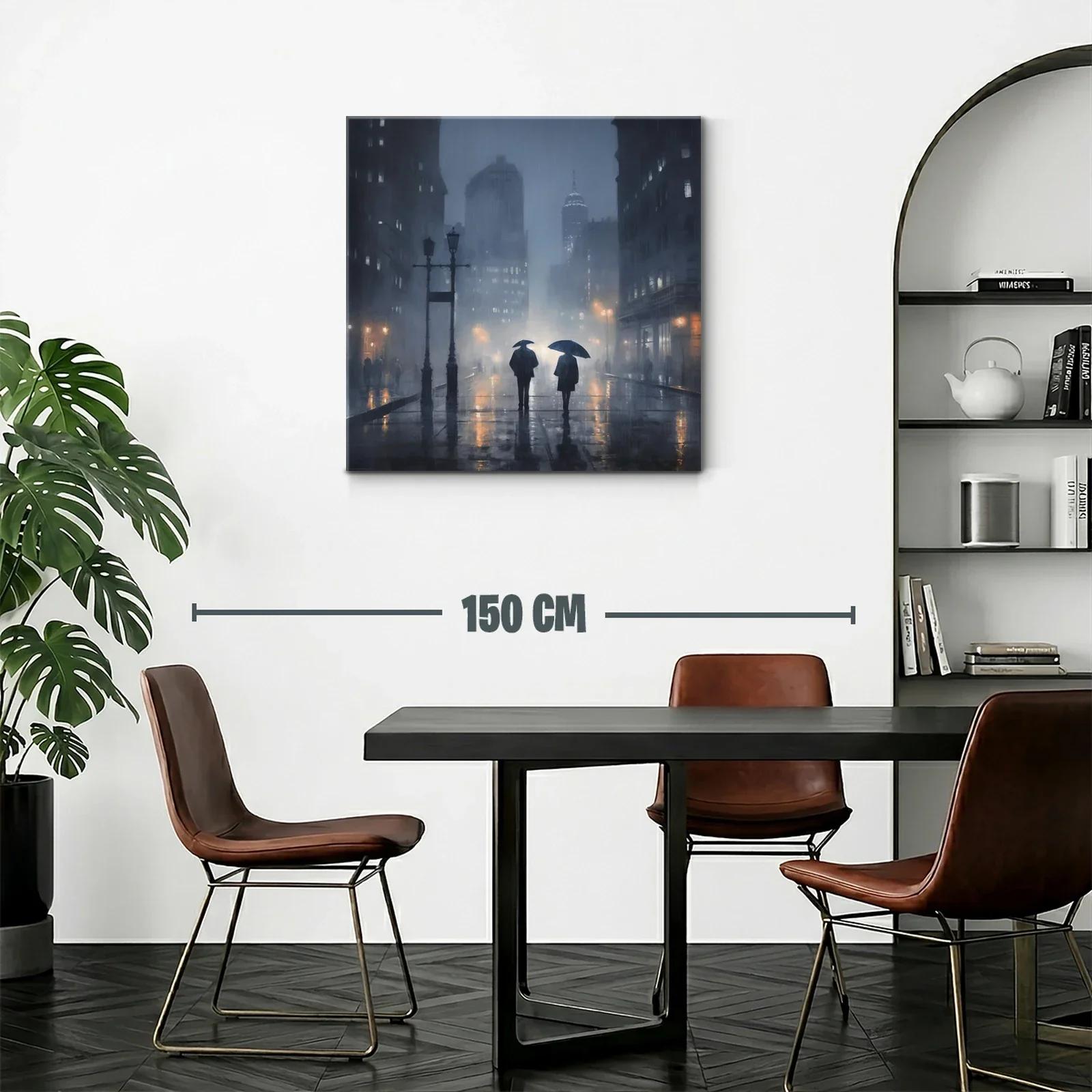 Escena urbana nocturna bajo la lluvia con dos figuras — miniatura 2