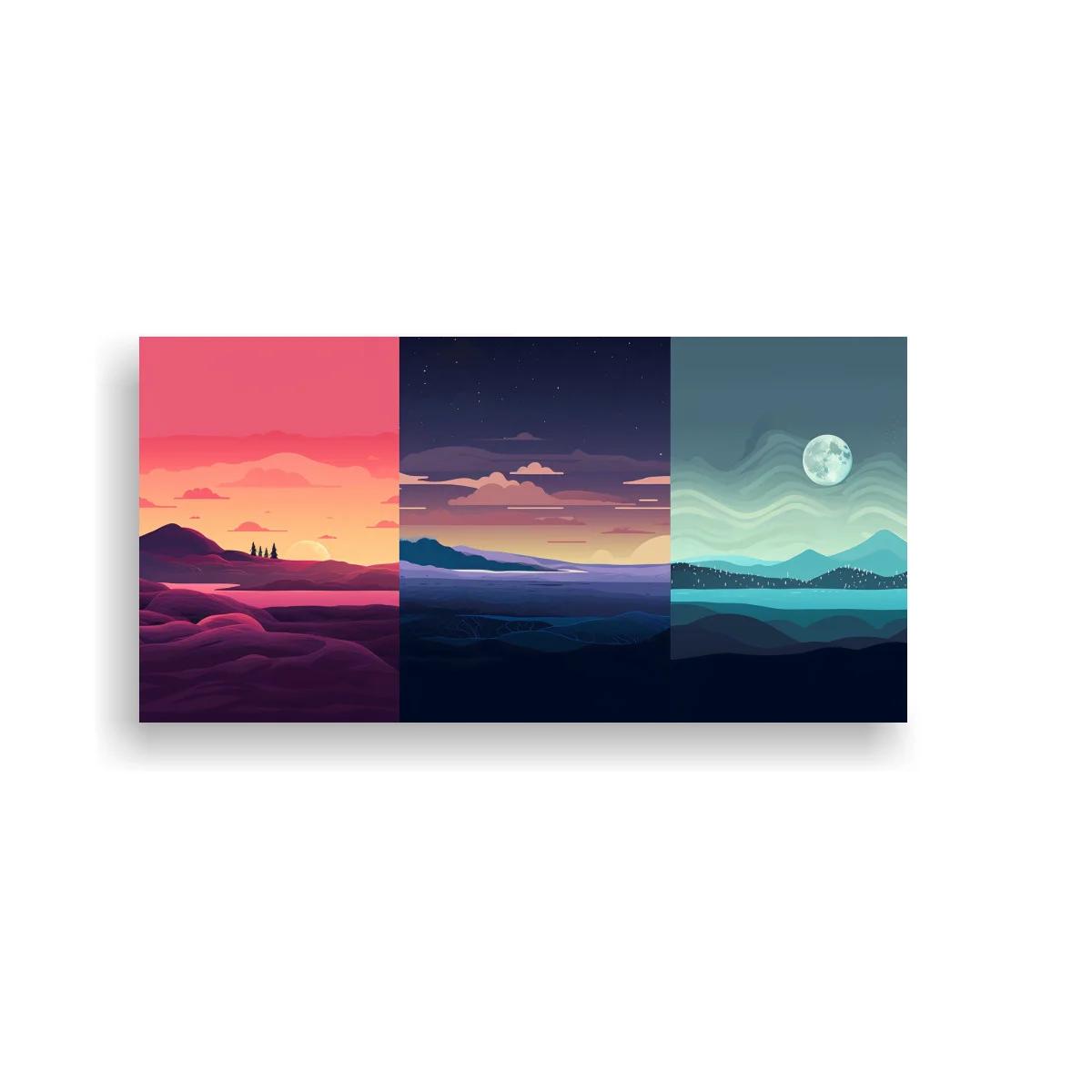 Cuadro paisaje montañoso con luna llena