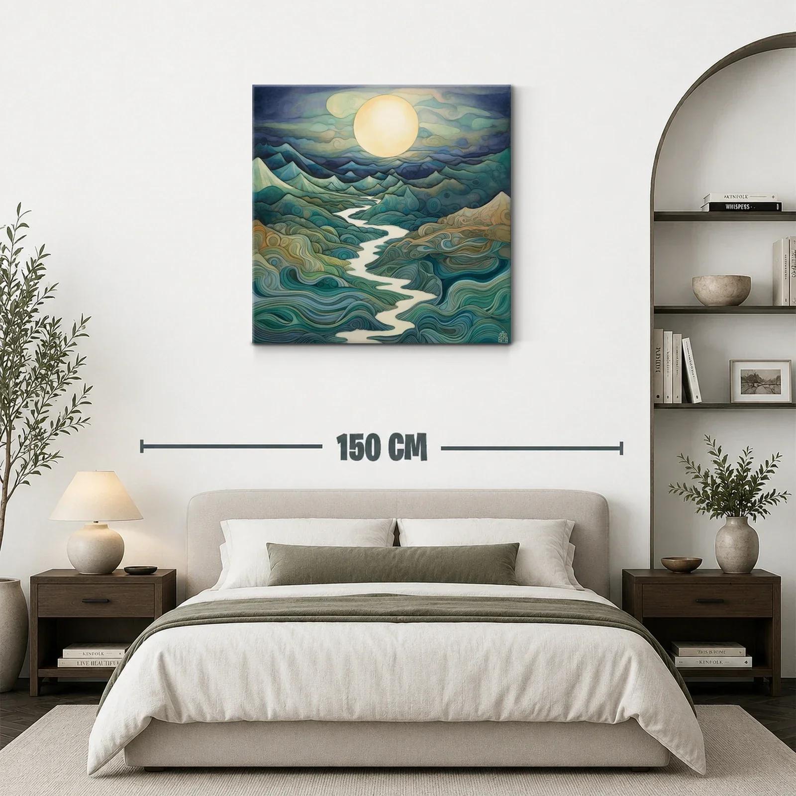 Paisaje onírico con río serpenteante bajo luna llena — miniatura 3