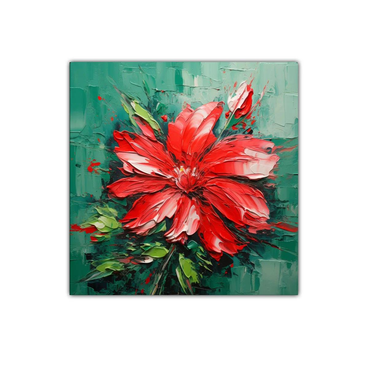 Cuadro Floral en Tonos Rojos y Verdes con Textura Viva — imagen principal